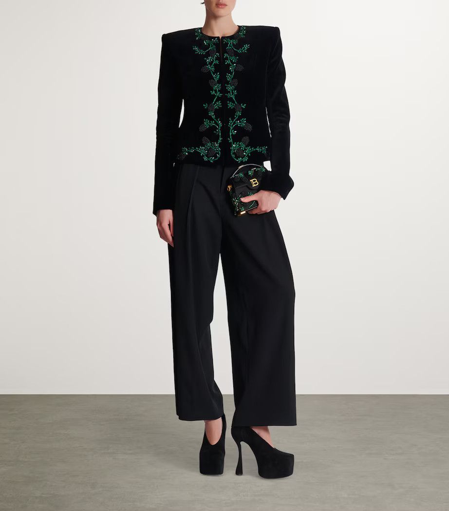 Balmain o1s1wg111025 Velvet Cropped Jacket in Black Size XS / US 0-2 / IT 36-38 - 3 Thumbnail
