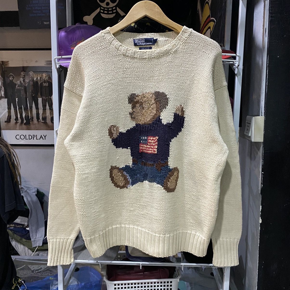 Vintage Polo Ralph Lauren USA Polo Bear Hand Knit Sweater