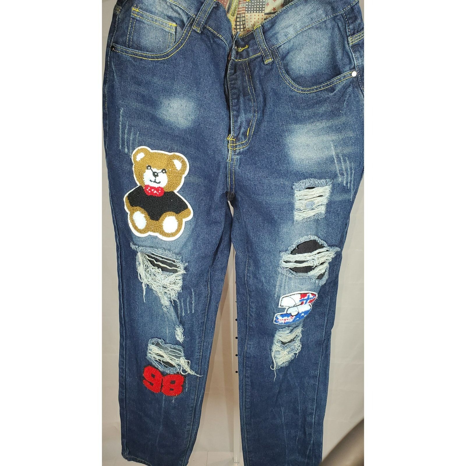 Other Men’s Distressed Blue Jeans Patchwork Bear 98 Design Size 30 Size US 30 / EU 46 - 3 Thumbnail