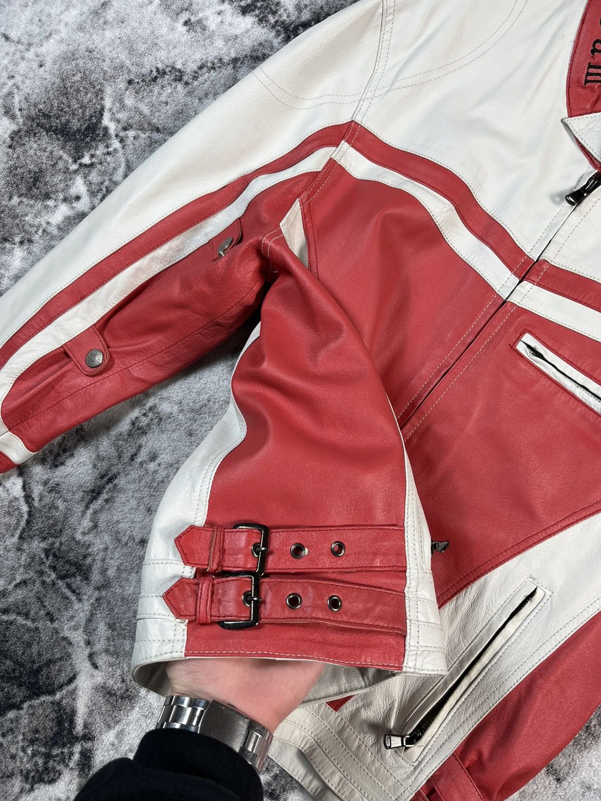 Leather J.J.Scott Leather Racing Jacket Red White Moto L Size US L / EU 52-54 / 3 - 11 Thumbnail