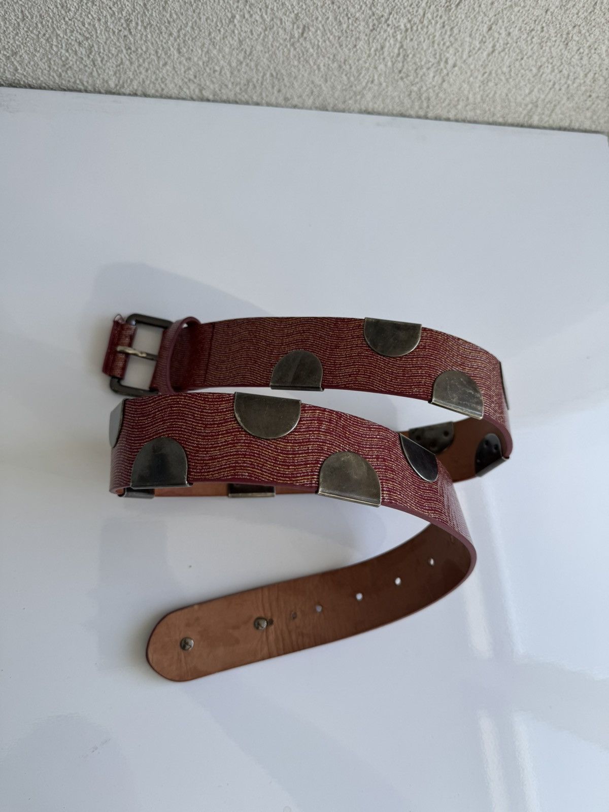 John Galliano John Galliano Belt Red Metal Studded Vintage Size ONE SIZE - 2 Thumbnail