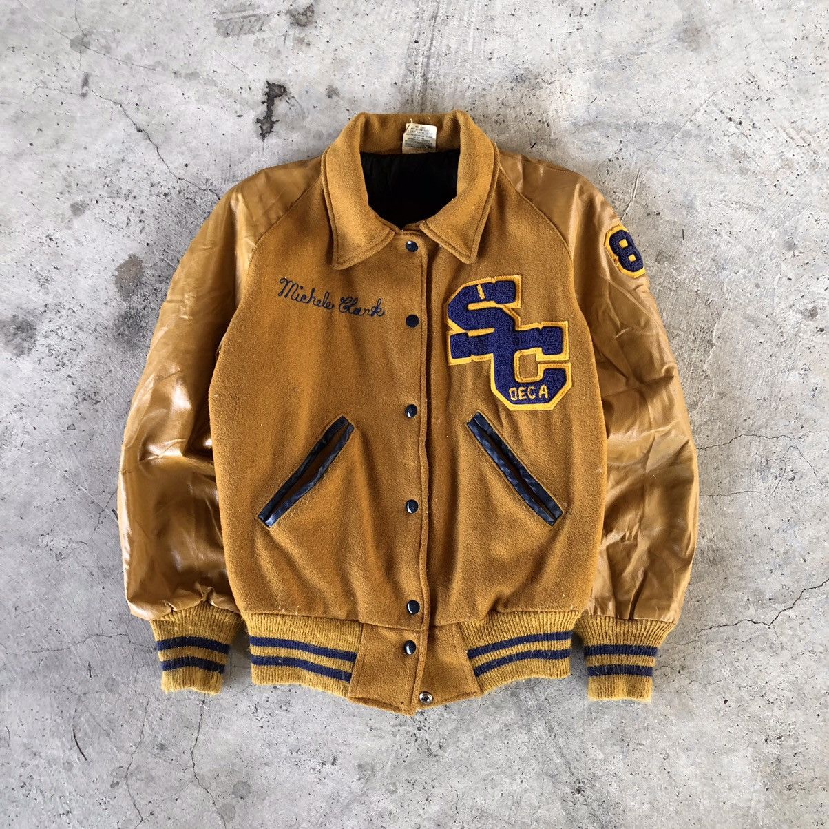 Vintage ADMIRAL SPORTSWEAR Custom Made Leather Varsity Jacket Size US M / EU 48-50 / 2 - 1 Thumbnail
