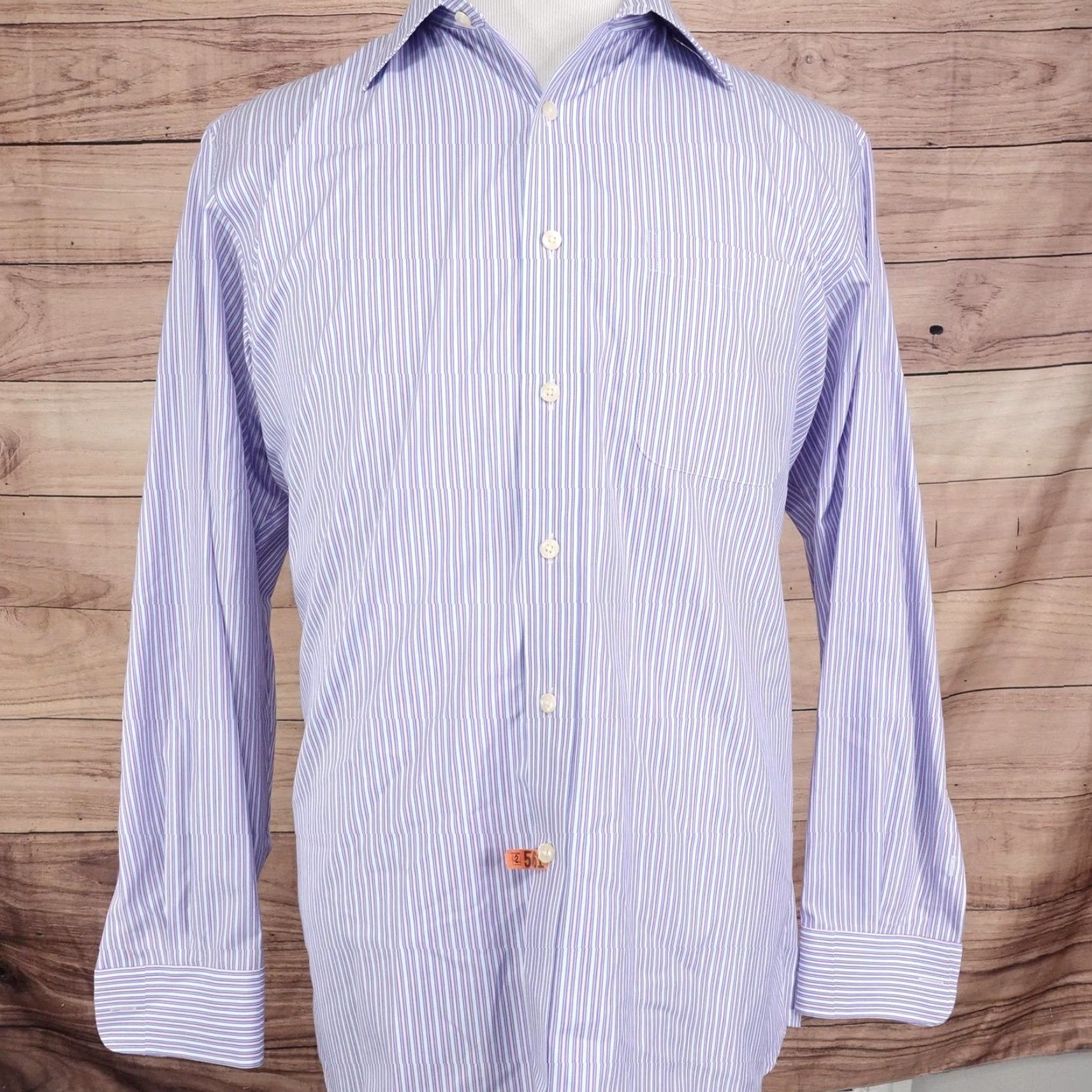 Vintage Kirkland Signature Shirt Mens 16.5 34 Purple Blue Stripe Non Iron Cotton Size US L / EU 52-54 / 3 - 3 Thumbnail