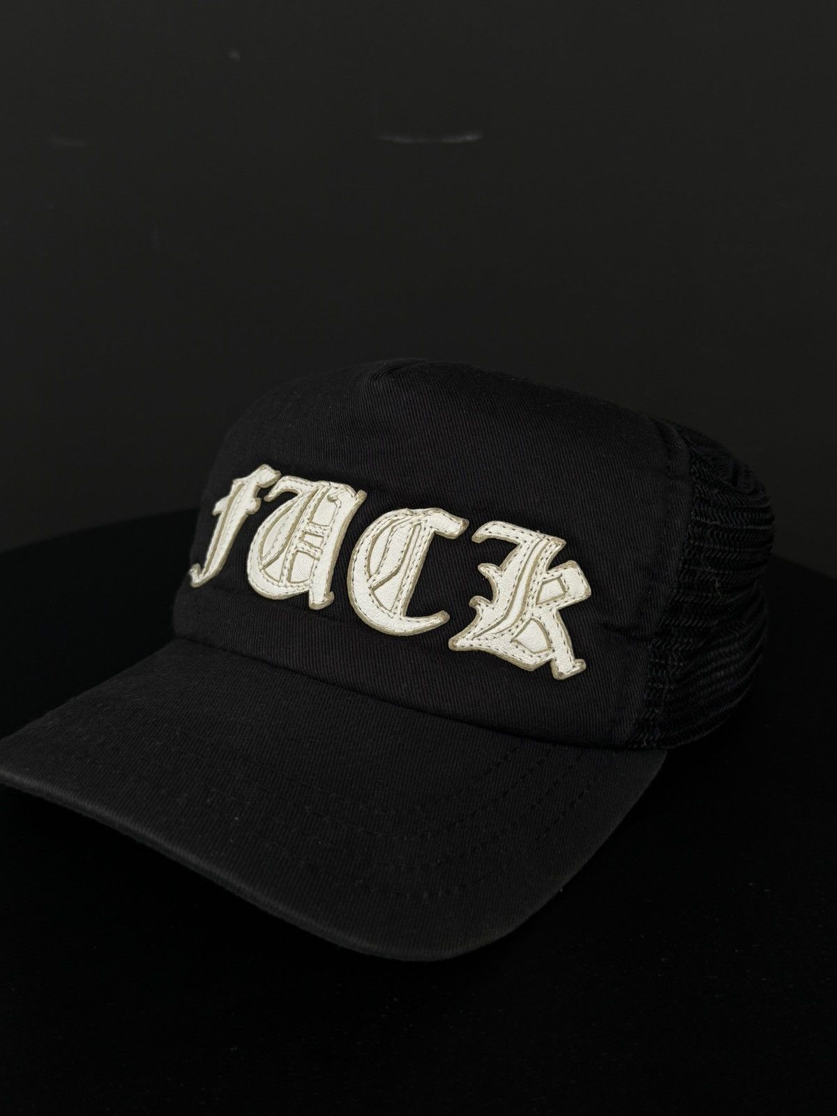Chrome Hearts Rare Chrome - FUCK Embroidered Leather Trucker Hat Size ONE SIZE - 3 Thumbnail