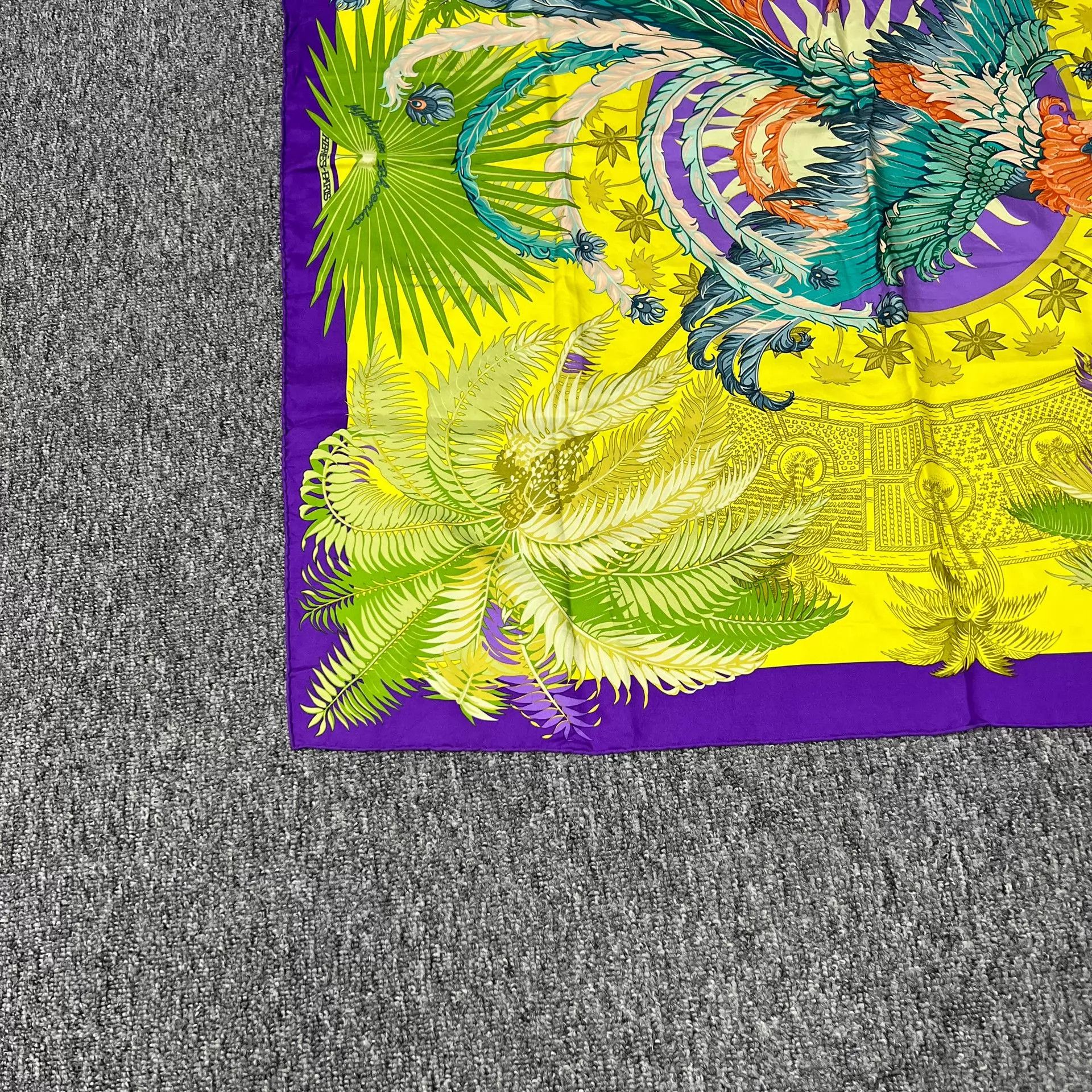Hermes Hermes 90x90 Scarf 99New Purple Gold Phoenix Jungle Rare Size ONE SIZE - 4 Thumbnail