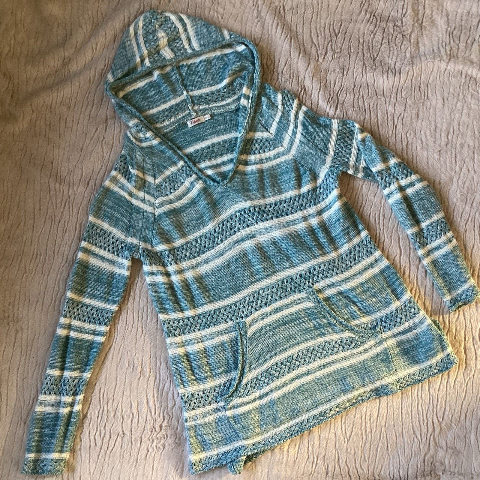 Faherty Faherty Hoodie Sweater XS/S Blue Teal Stripe, Linen Bamboo Size XS / US 0-2 / IT 36-38 - 3 Thumbnail