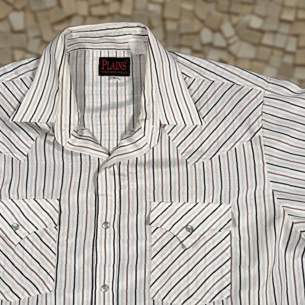 Vintage VINTAGE Plains Western Shirt Mens Adult Large White Striped Pearl Snap Cowboy 90s Size US L / EU 52-54 / 3 - 1 Thumbnail