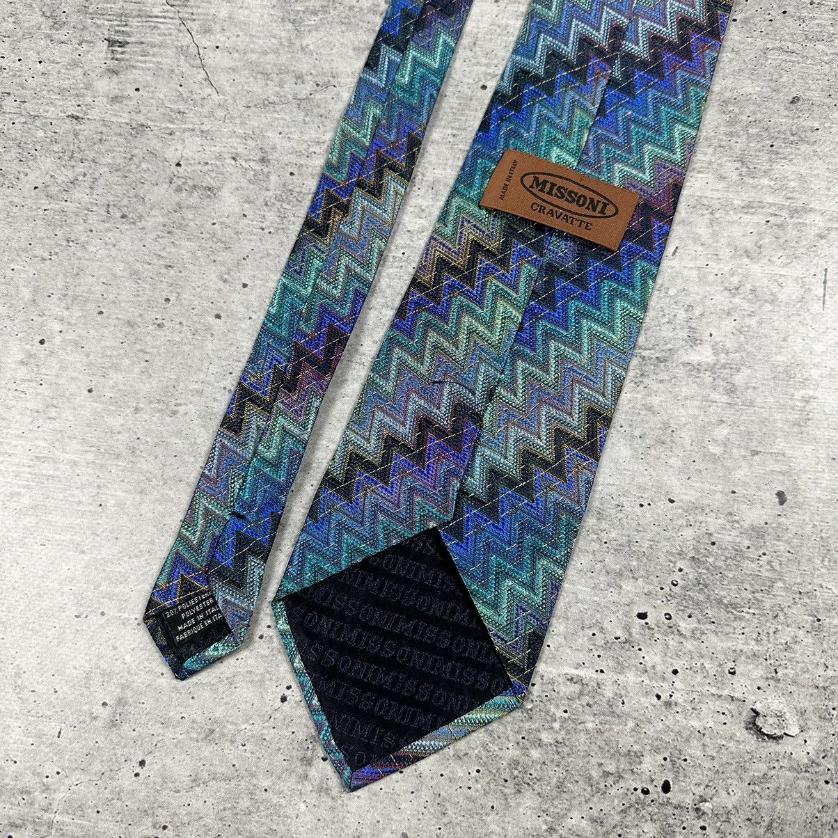 Designer MISSONI Men's Silk Necktie LUXURY Tie Purple Green Geometric Size ONE SIZE - 5 Thumbnail