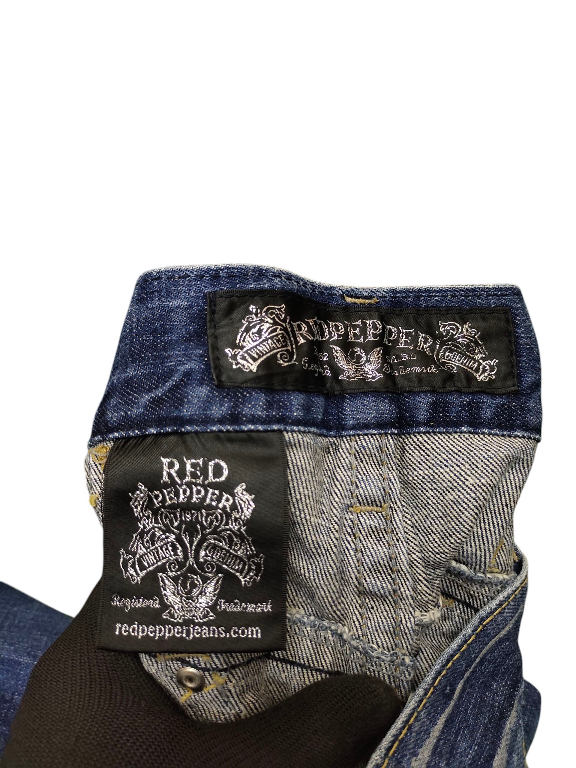 Comme des Garcons × Undercover Vintage 2000s Red Pepper Leather Trim Clawmark Denim Jeans Size US 34 / EU 50 - 11 Thumbnail