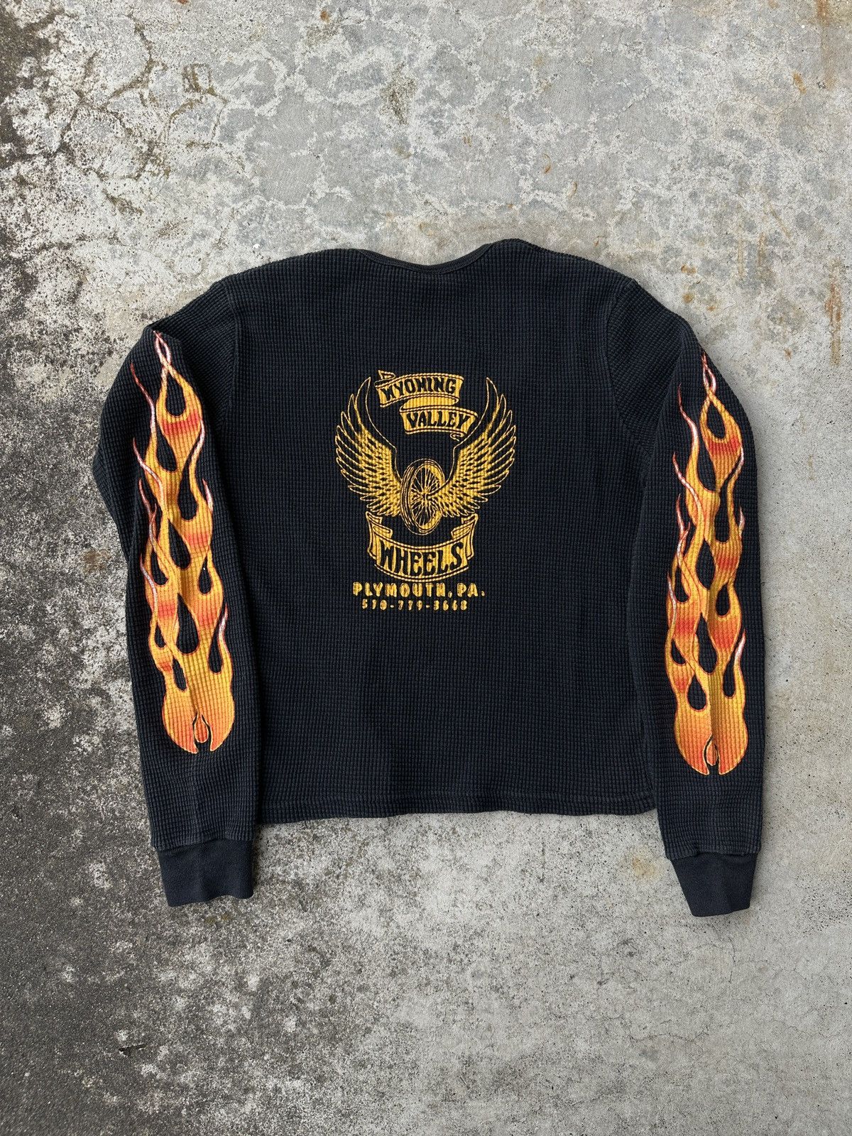 Vintage Flame Motorcycle wing y2k thermal cropped Harley Chopper tee Size US S / EU 44-46 / 1 - 1 Thumbnail