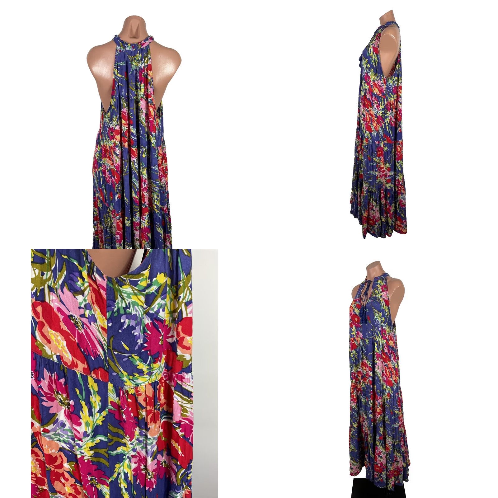 Vintage UMGEE Floral Sleeveless Maxi Dress L Boho High Neck Tie Pockets Lined Summer Spring Women’s Size L / US 10 / IT 46 - 8 Thumbnail