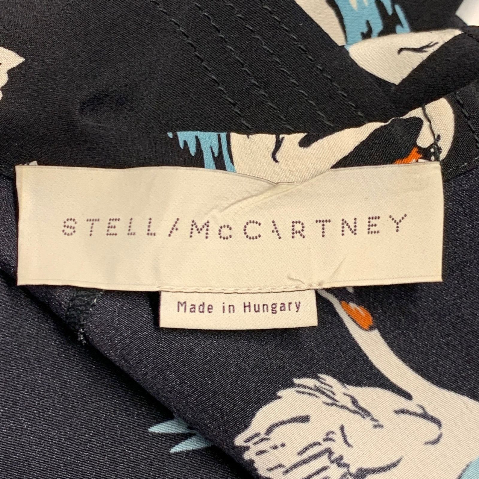 Stella McCartney 2 Black White Blue Silk Swans Point Collar Dress Size XS / US 0-2 / IT 36-38 - 5 Thumbnail