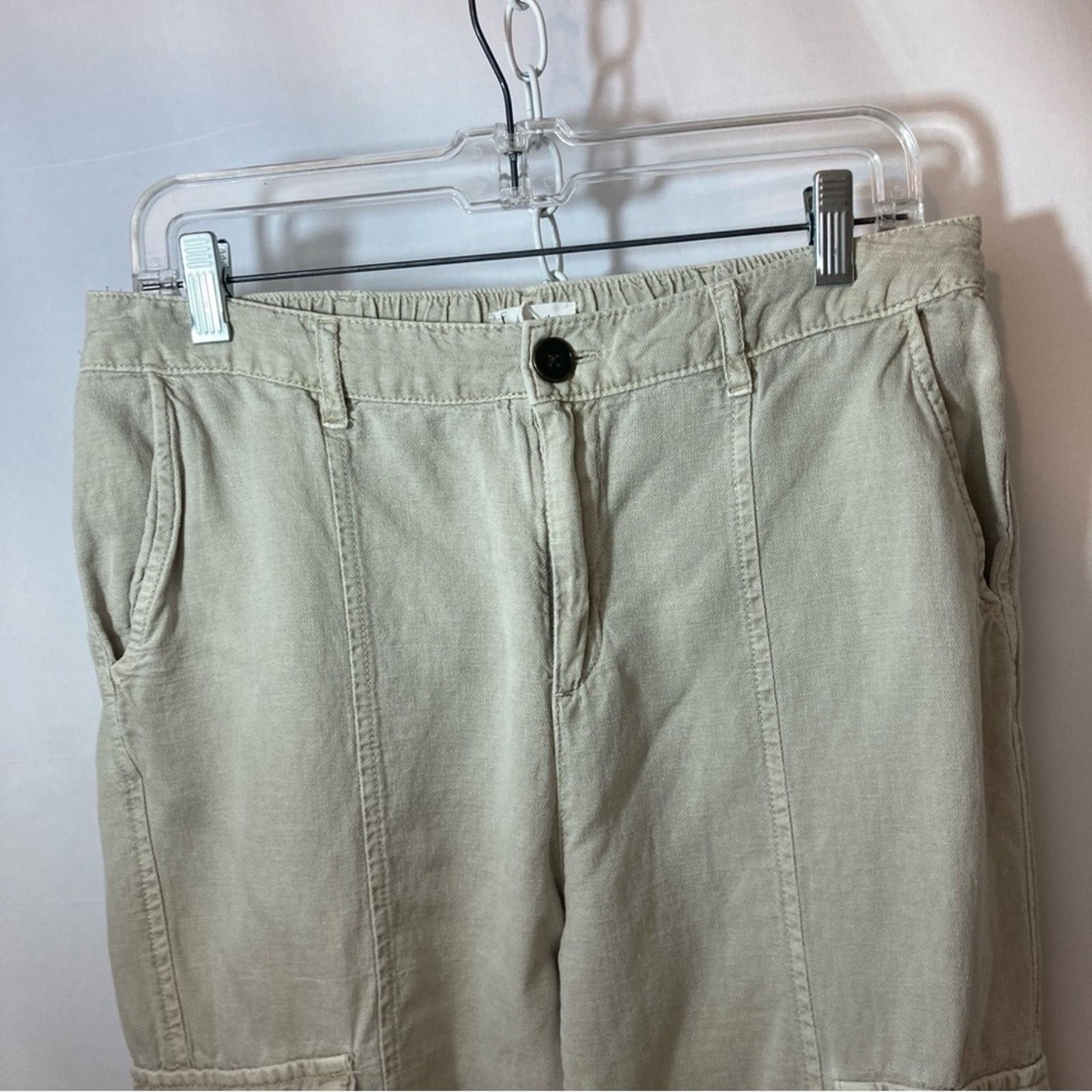 Nicole Miller Nicole Miller Linen Lyocell Cuffed Khaki Tan Cargo Pants Size 30" / US 8 / IT 44 - 2 Thumbnail