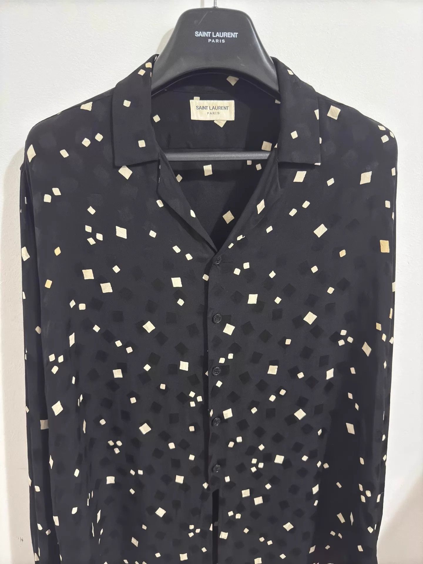 Saint Laurent Paris SLP 20ss Cuban Collar Silk B&W Colorblock Shirt 40M Size US M / EU 48-50 / 2 - 4 Thumbnail