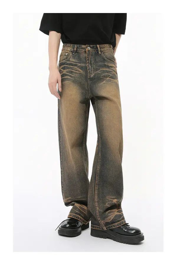 Japanese Brand Mayu Street retro scratched pattern distressed loose jeans Size US 32 / EU 48 - 2 Thumbnail