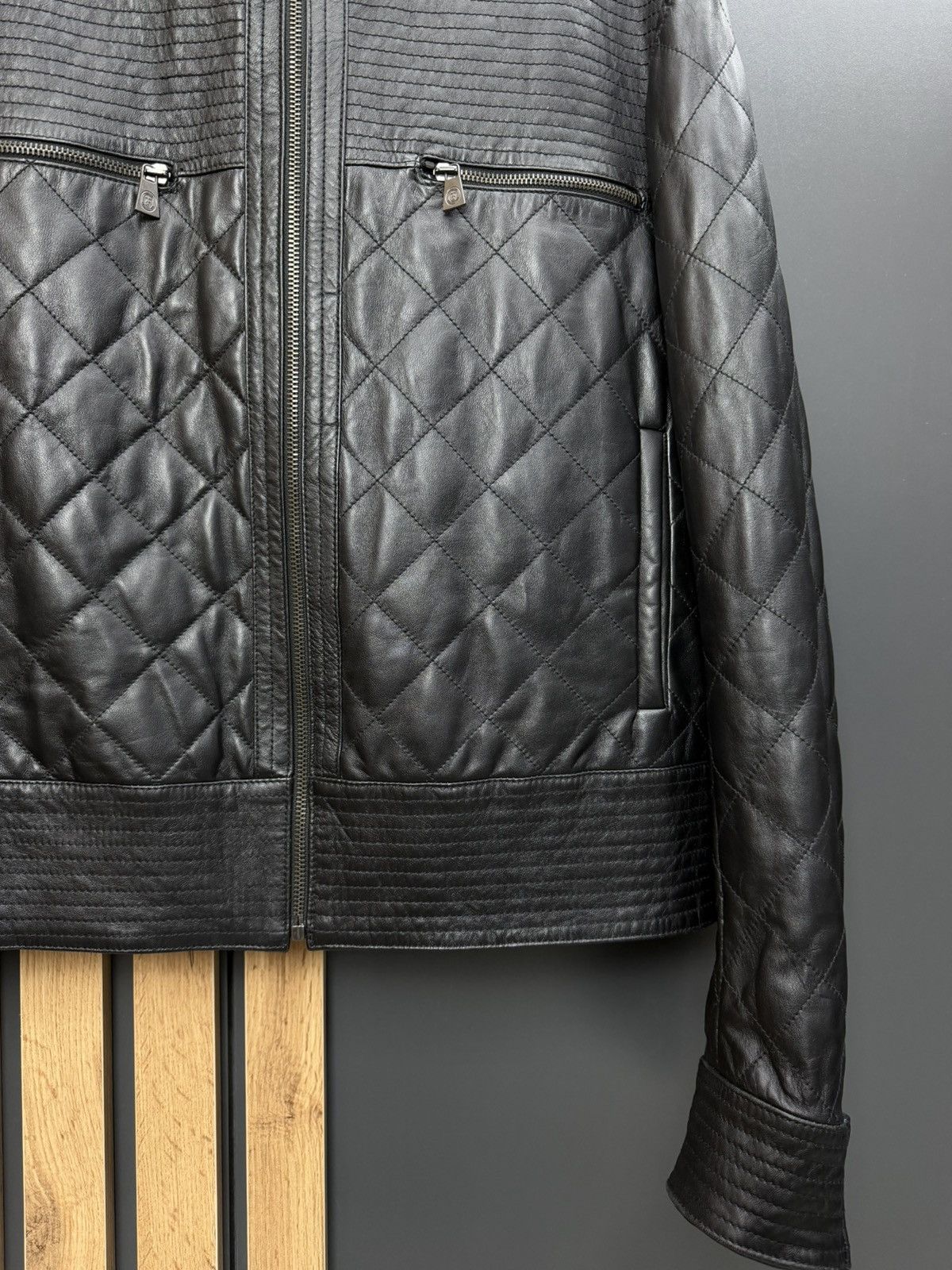 Trussardi Trussardi Collection Black Leather Quilted Jacket Moto Style Size US L / EU 52-54 / 3 - 5 Thumbnail