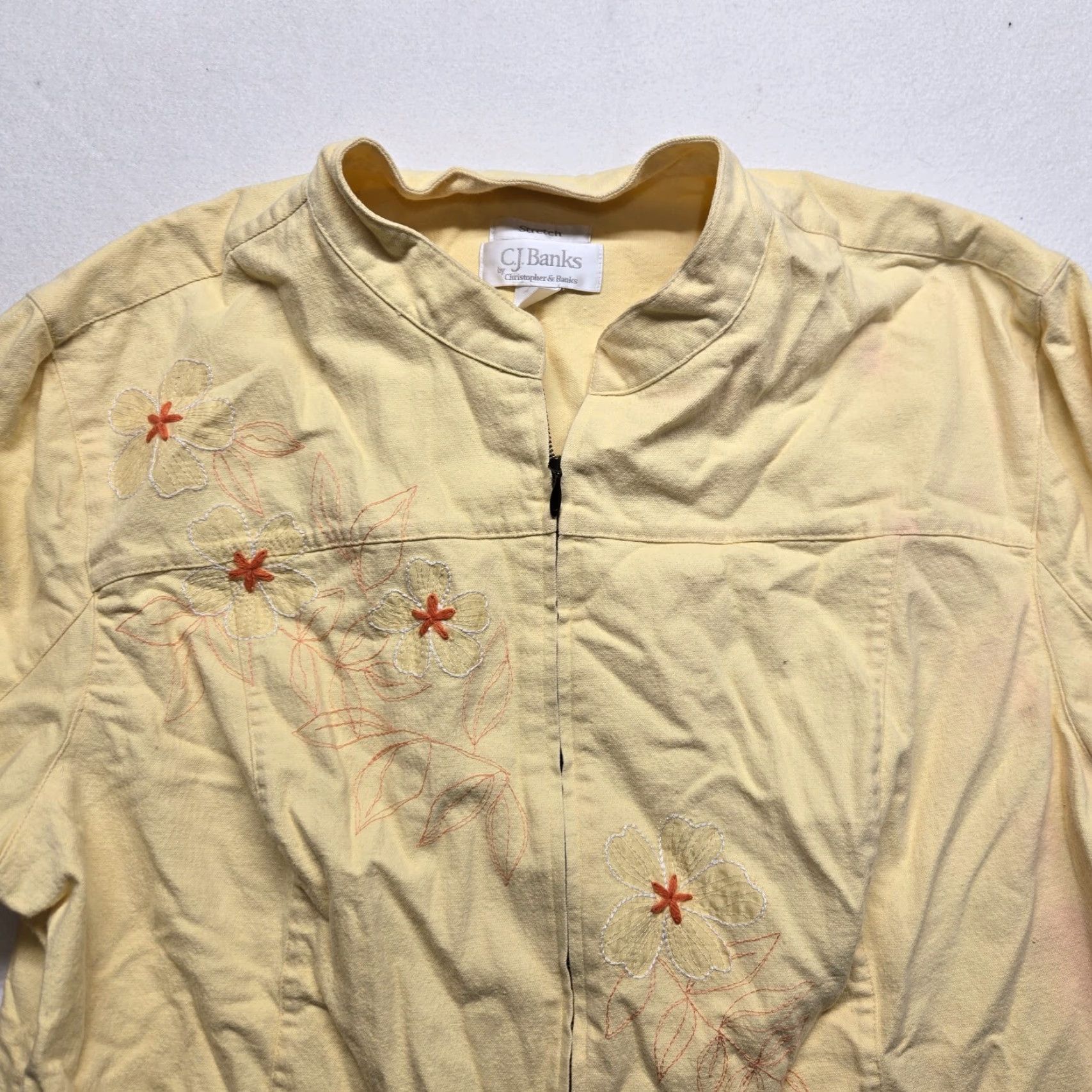 Vintage CJ Banks Yellow Floral Full Zip Jacket Women 2X Adult Spring Cotton Blend Long Sleeve Size XXL / US 16-18 / IT 52-54 - 2 Thumbnail