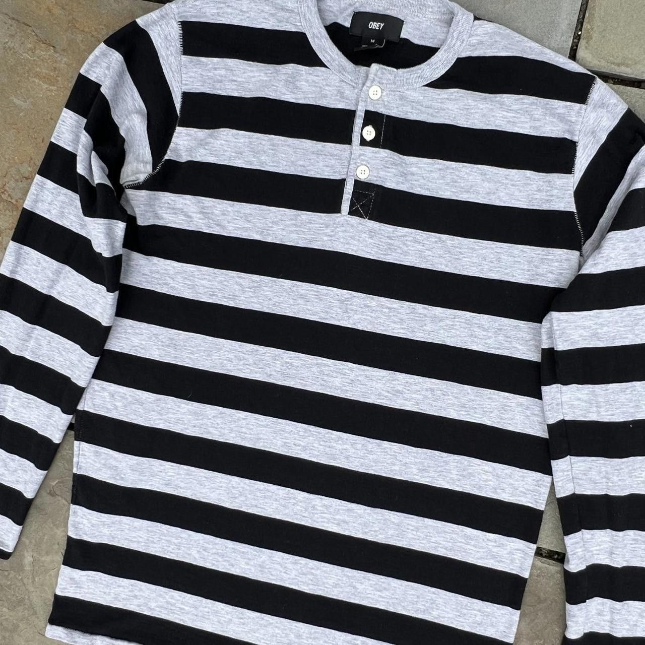 Obey Black + Geather Grey Thick Striped Henley Size US M / EU 48-50 / 2 - 2 Thumbnail
