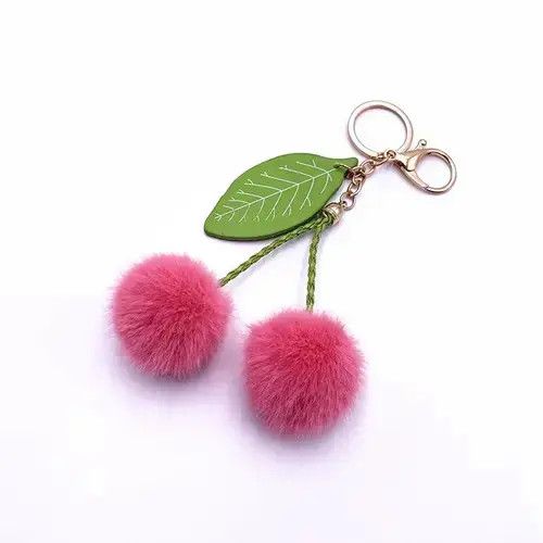 Other Sweet Plush Cherry Pompom Ball Backpack Pendant Keychain Size ONE SIZE - 1 Thumbnail