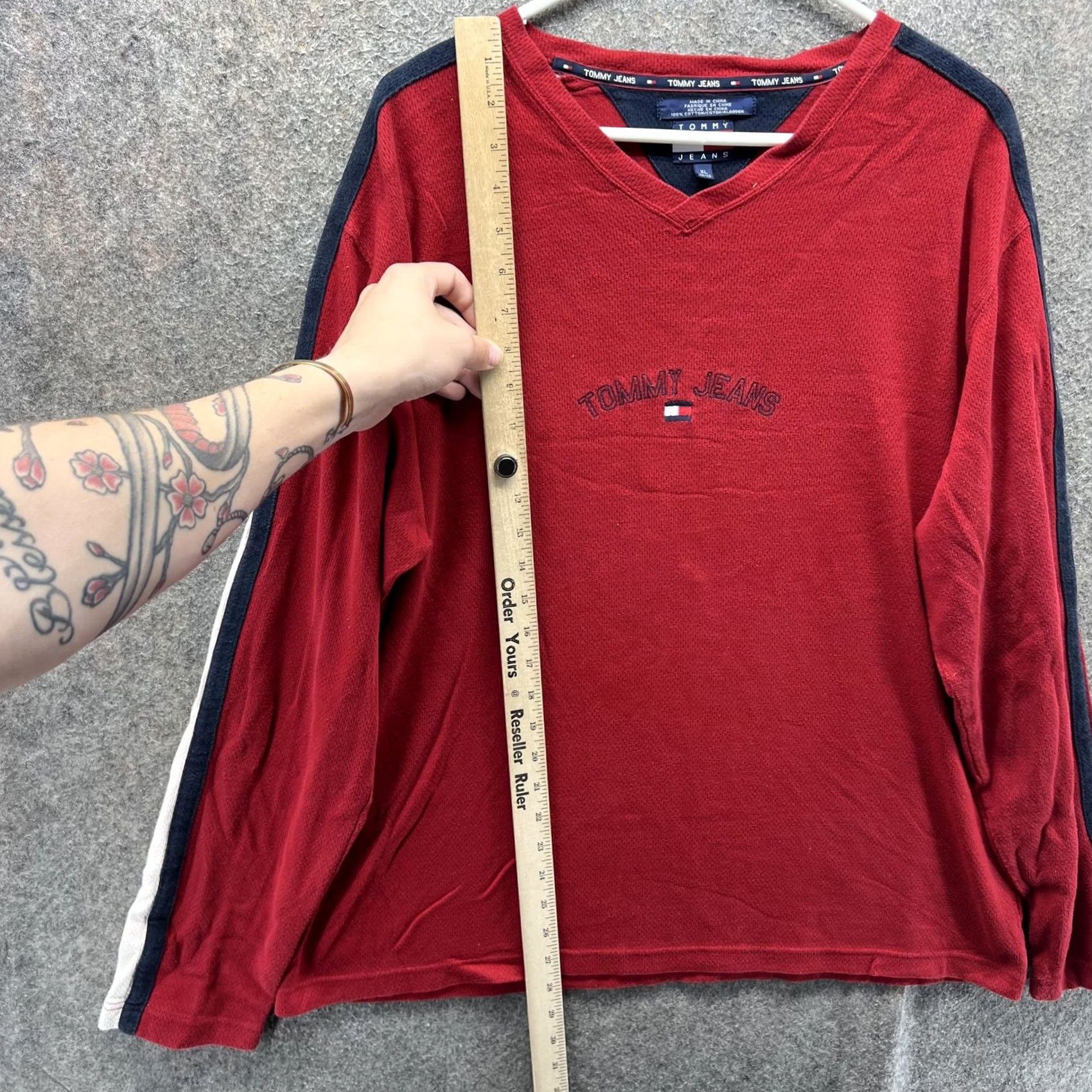 Vintage Tommy Jeans Shirt Mens XL Red Long Sleeve V Neck Thermal Flag Logo Tee Size US XL / EU 56 / 4 - 5 Thumbnail