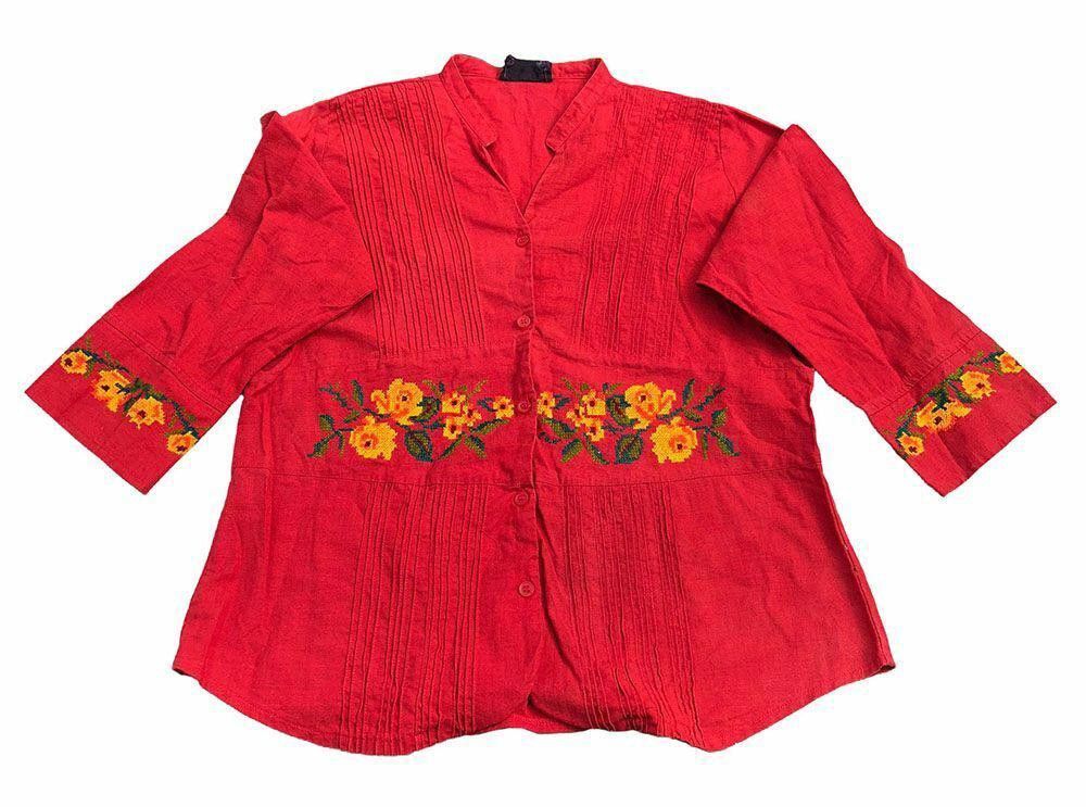 Designer Pre Owned Needle Point Embroidered Red Hand Made Blouse G Size L / US 10 / IT 46 - 2 Thumbnail