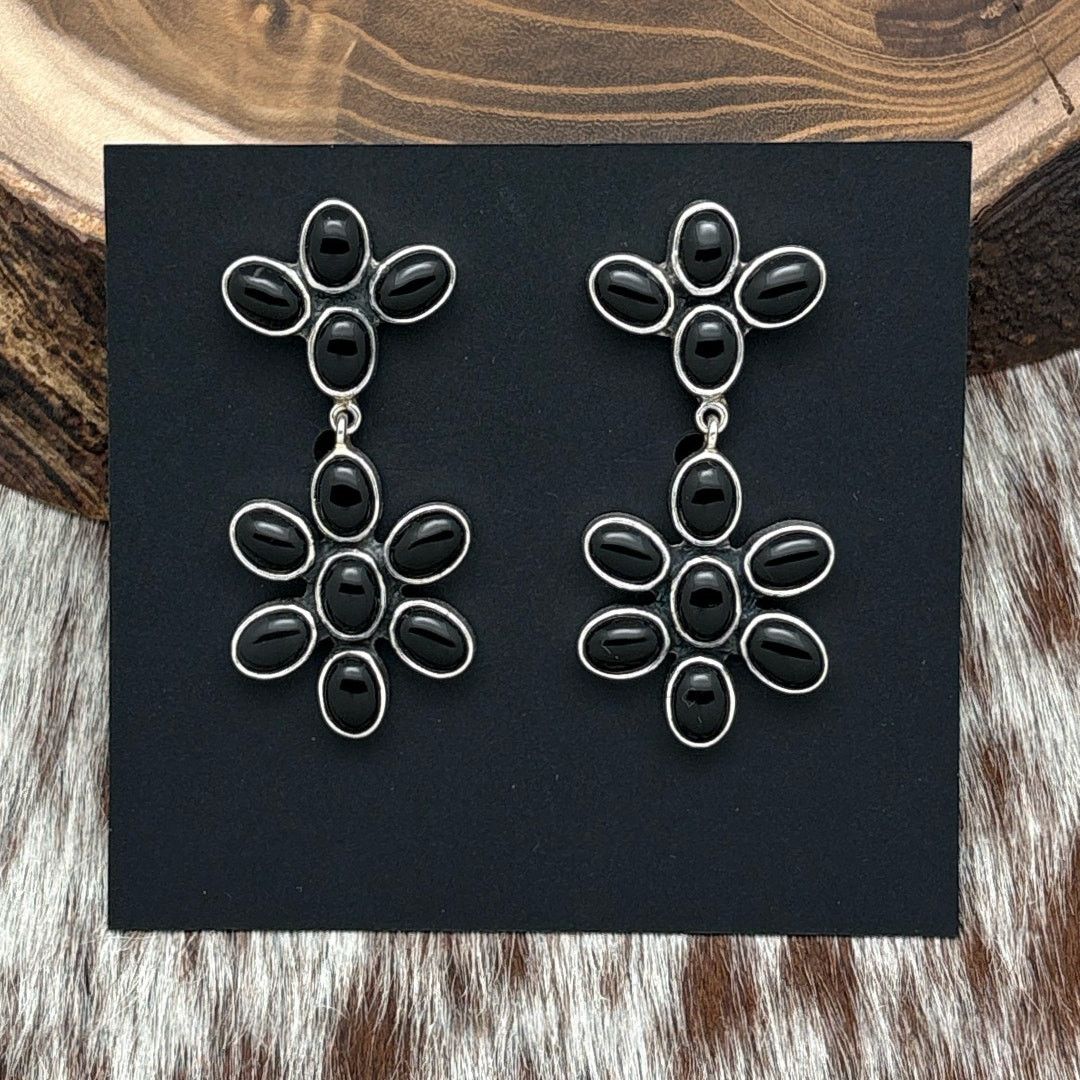 Other FEDERICO JIMENEZ Sterling & Onyx Floral Post Dangle Earrings Size ONE SIZE - 1 Thumbnail