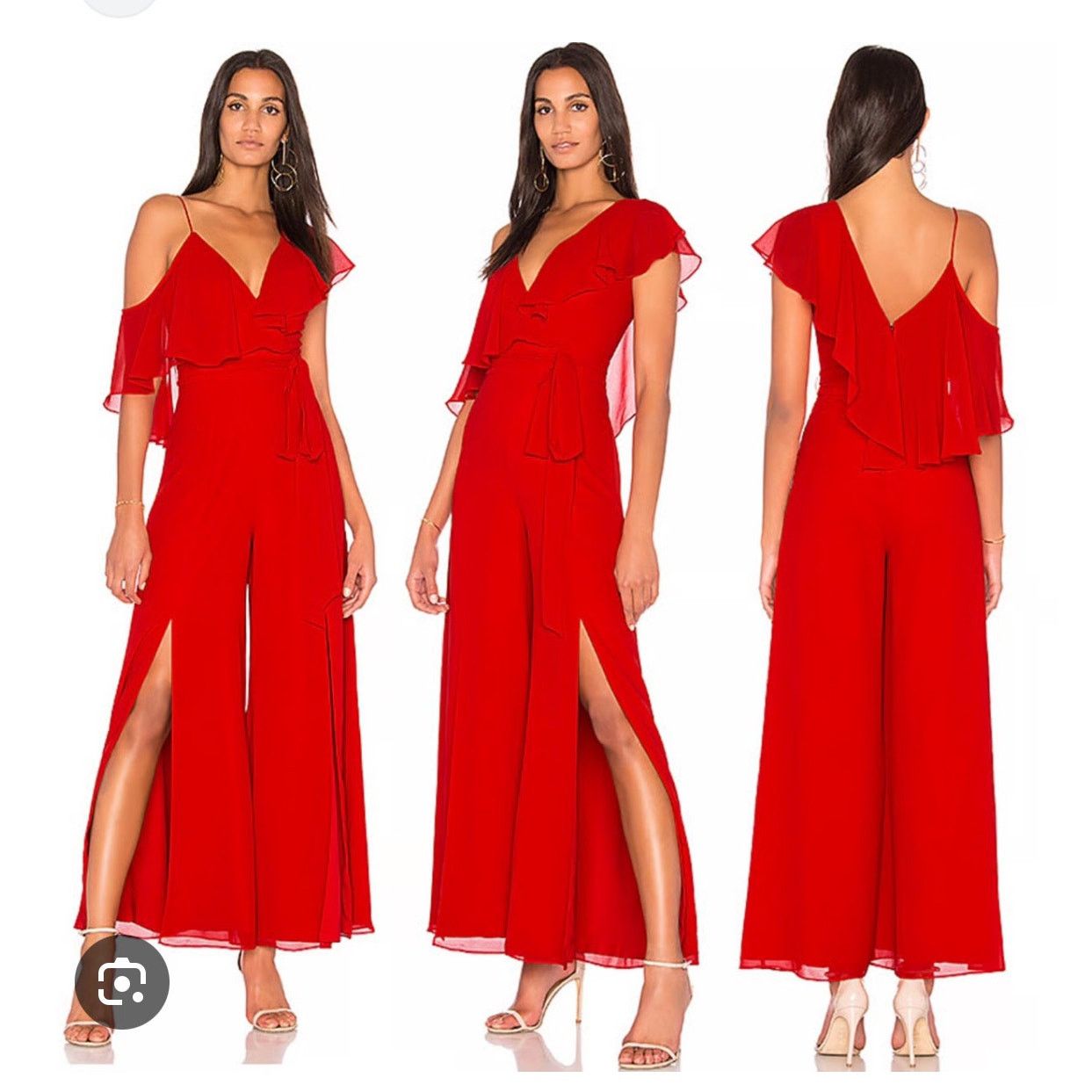 REVOLVE Revolve Fame and Partners Red Ruffle Jumpsuit Wedding 0 Size 25" / US 0 / IT 36 - 1 Thumbnail