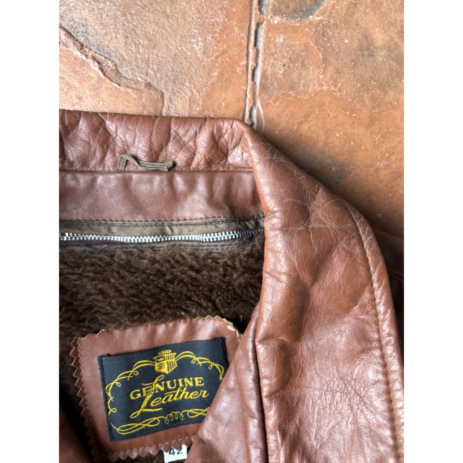 Vintage VINTAGE Genuine Leather Jacket Mens Overcoat 42 Fur Lined Brown Leather Wool Insulation Regular Size 42 70s Cowboy Biker Winter Fall Spring Summer Size US XS / EU 42 / 0 - 4 Thumbnail