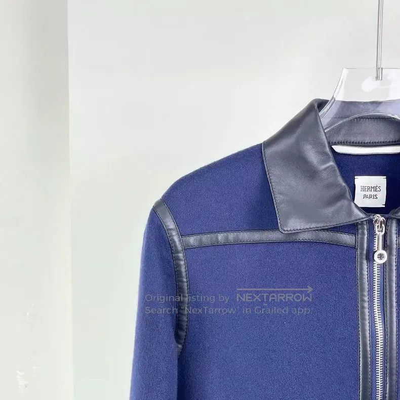 Hermes Hermes Blue Color-blocked Leather Cashmere Jacket Size XXS / US 00 / IT 34 - 3 Thumbnail