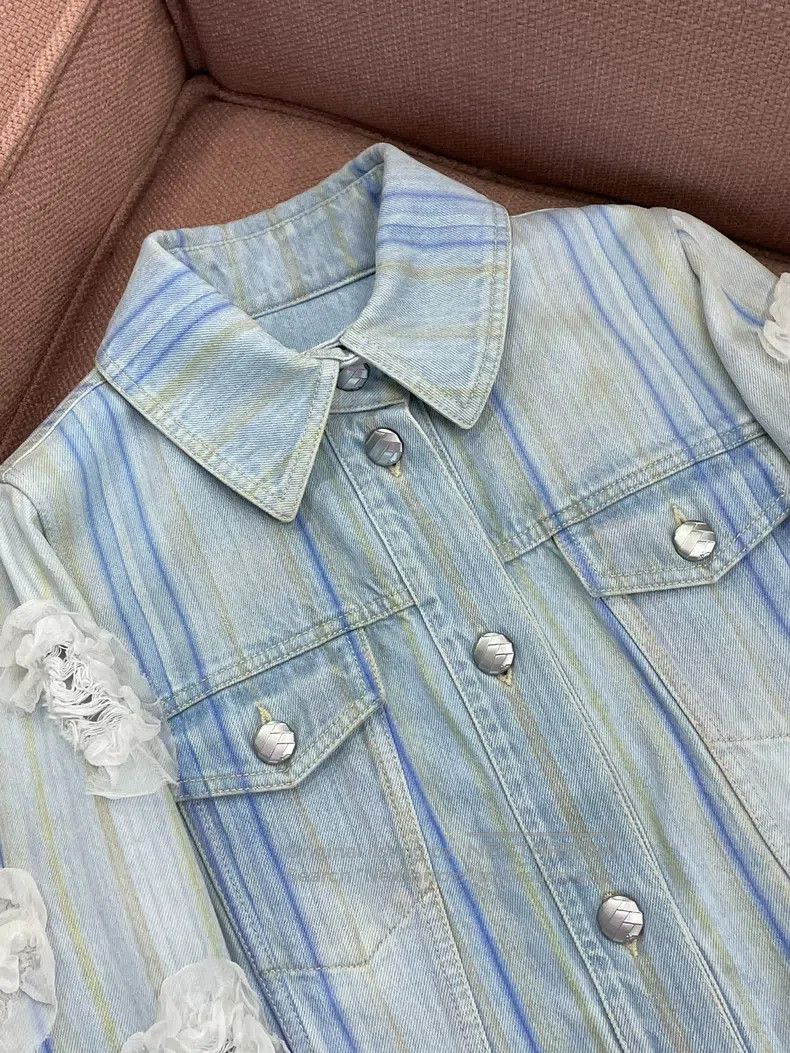 Chanel Chanel Waterfall Series Blue Camelia Denim Jacket Size XS / US 0-2 / IT 36-38 - 2 Thumbnail