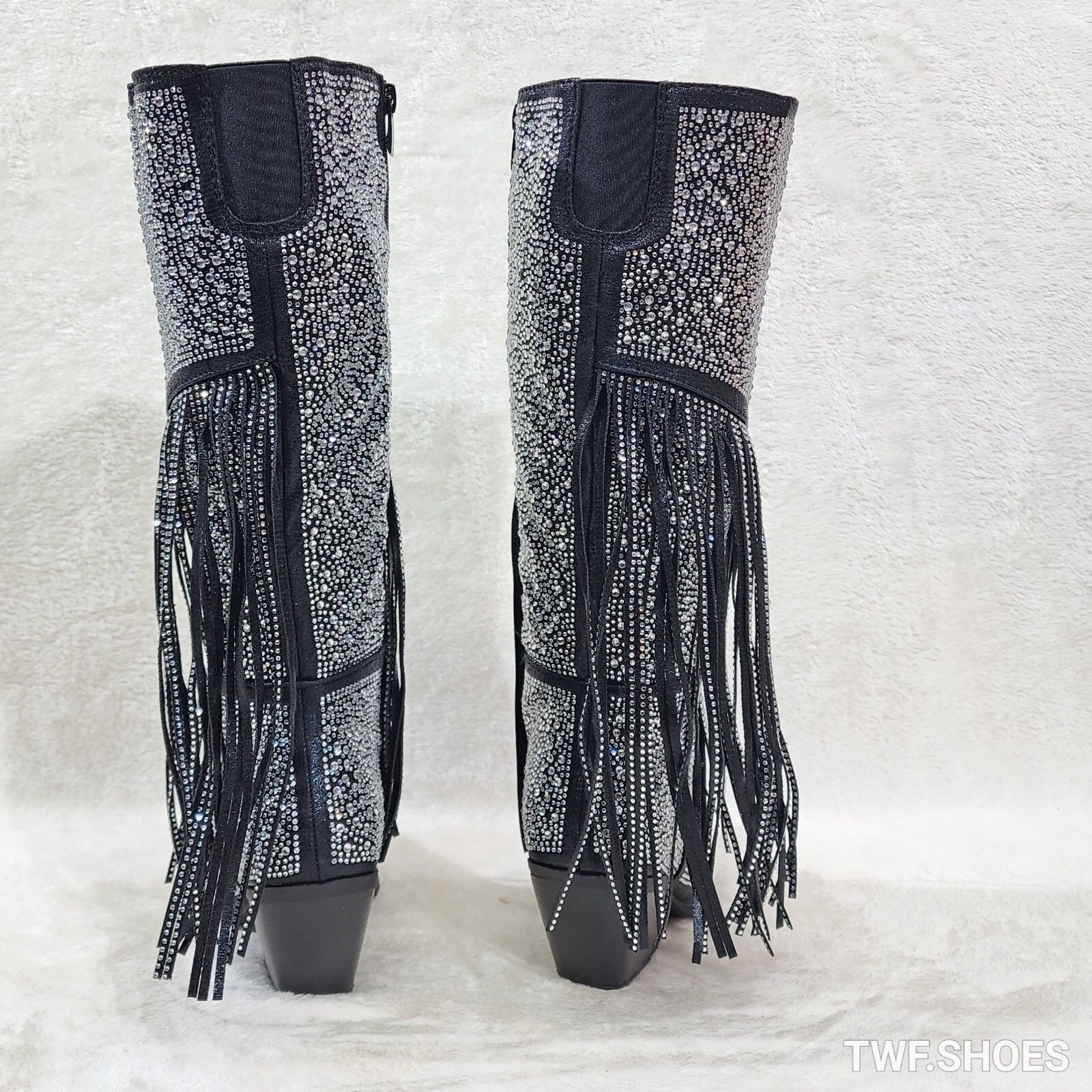Other Western Diva Black Asymmetrical Fringe Rhinestone Glam Cowgi Size US 6 / IT 36 - 3 Thumbnail