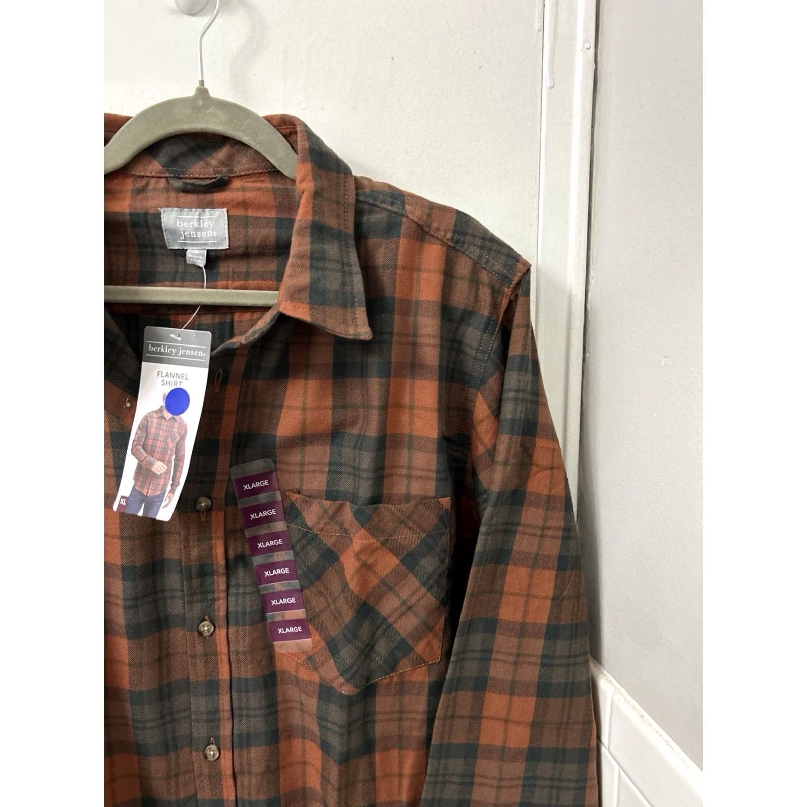 Vintage Berkley Jensen Flannel Shirt Mens XL Orange Plaid Button-Down Long Sleeve NWT Size US XL / EU 56 / 4 - 4 Thumbnail