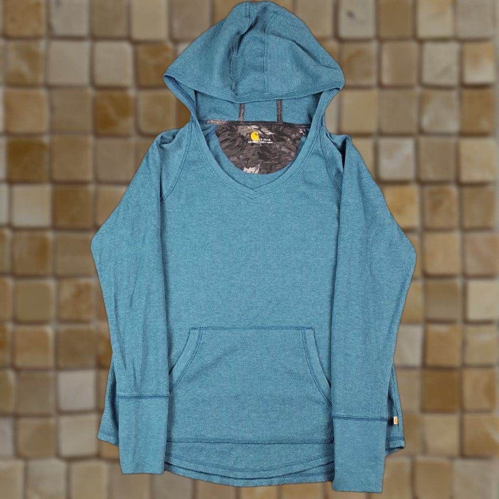 Carhartt VINTAGE Carhartt Hooded Thermal Shirt Blue L Women CH Size L / US 10 / IT 46 - 1 Thumbnail