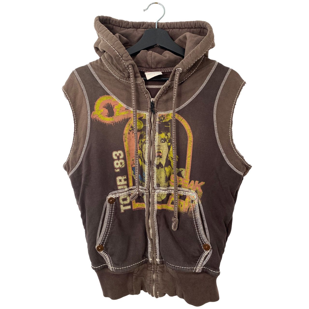 image of Ozzy Osbourne Concert Tee x True Religion 2005 True Religion X Ozzy Osbourne Hooded Vest Brown (Siz