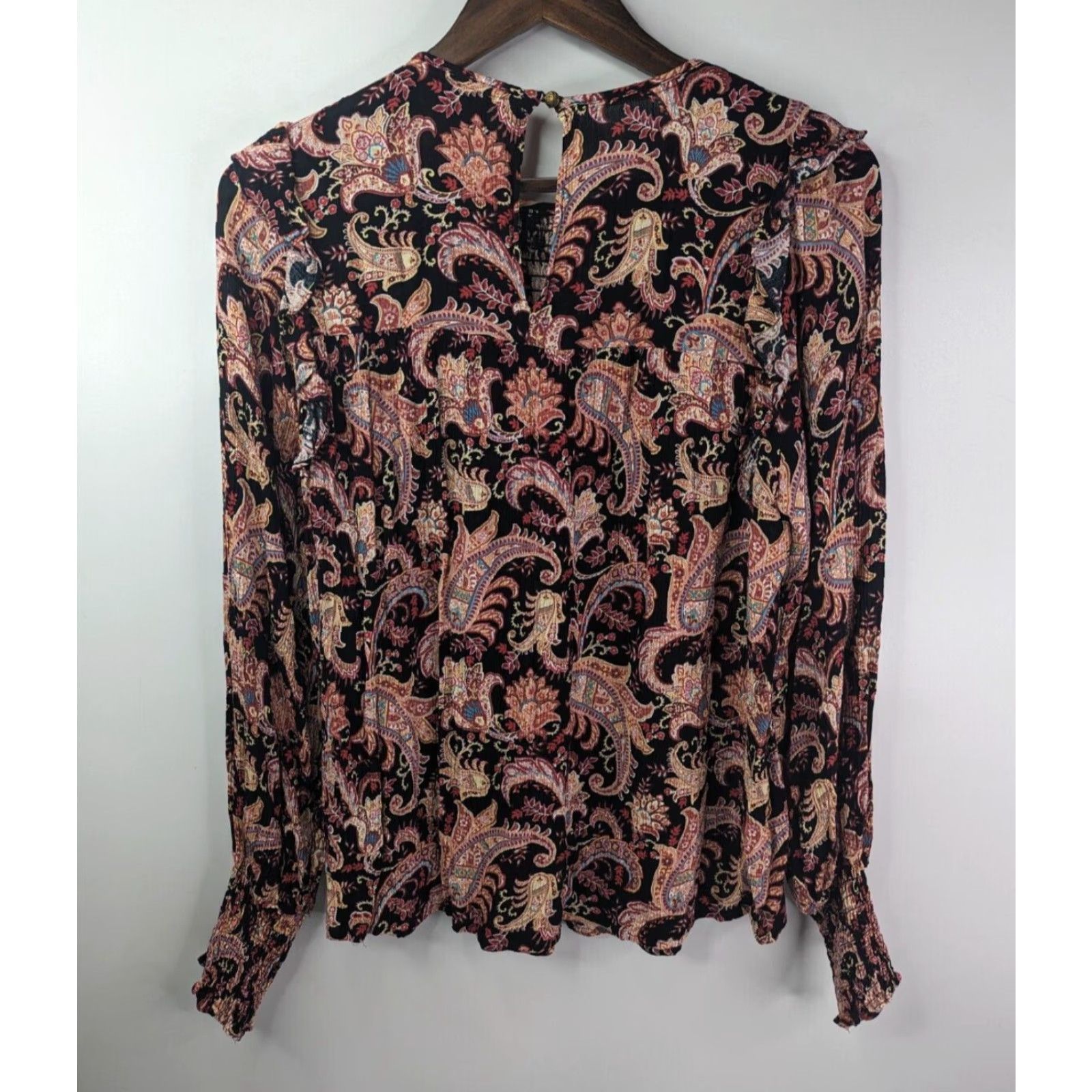 Vintage Knox Rose Blouse Shirt Women Small S Black Paisley Smocked Ruffle Sleeve Ballon Long Sleeve Round Neck Pullover Casual Size S / US 4 / IT 40 - 3 Thumbnail