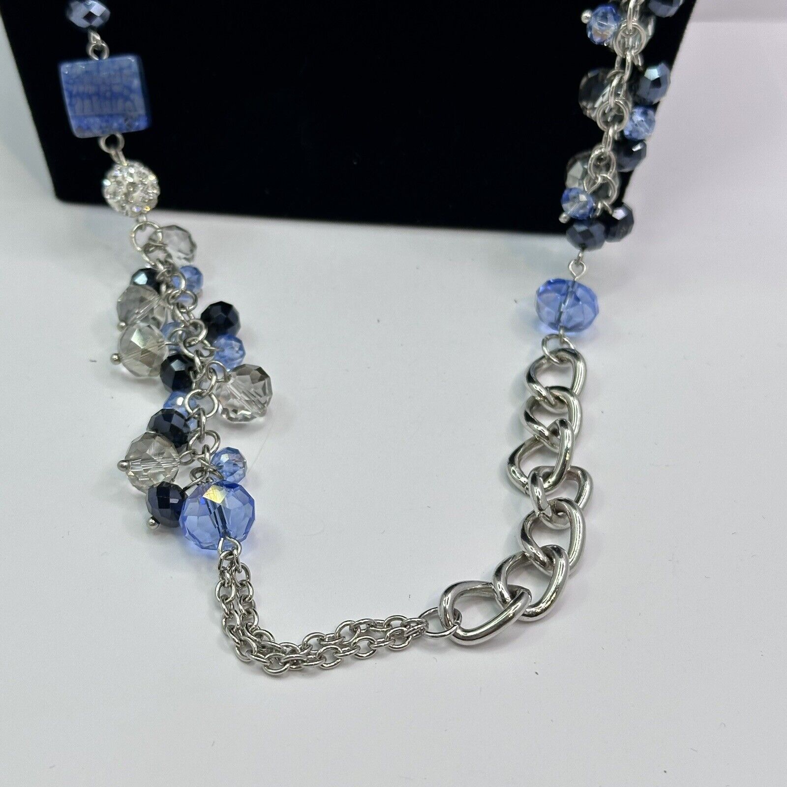 Other Long Black Clear Blue Glass Beads Silver Tone Chain Necklace Size ONE SIZE - 5 Thumbnail