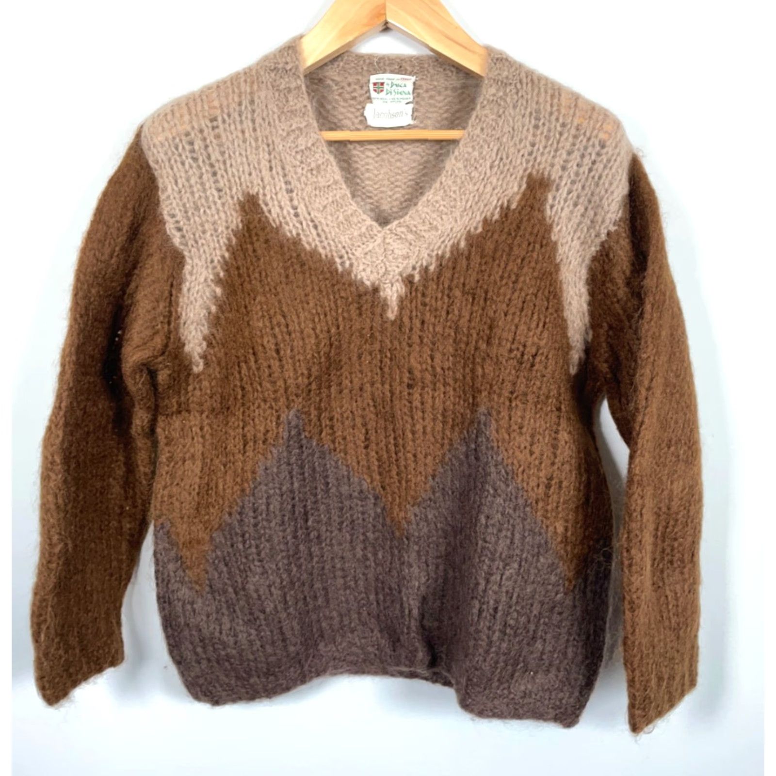 Vintage VINTAGE Jacobson's Wool Mohair V-Neck Sweater Men's Medium Brown Geometric Knit Pullover 50s 60s Hipster Retro Casual Hand Wash Only Size US M / EU 48-50 / 2 - 2 Thumbnail