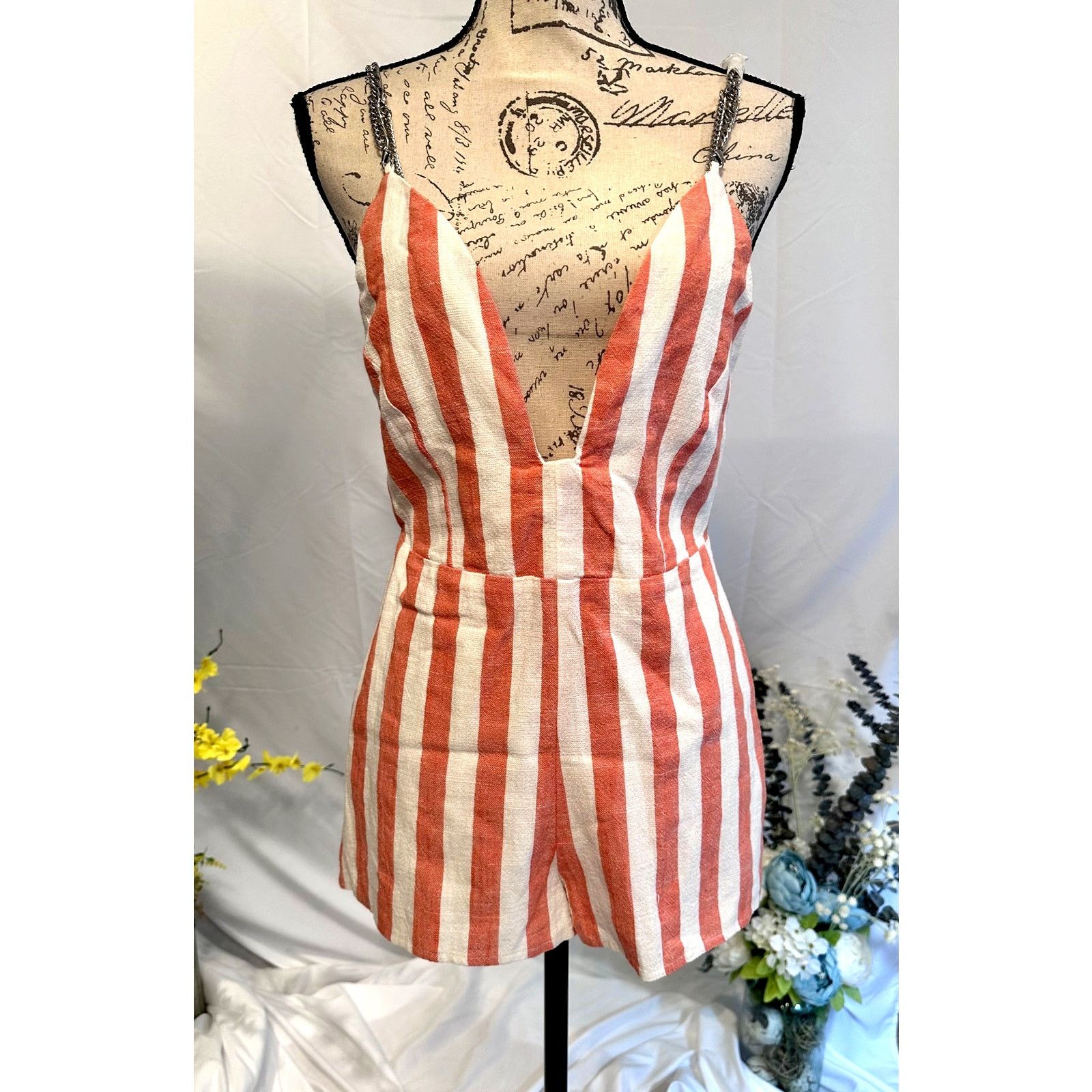 Other Millau Linen Romper Fully Lined Chain Straps Chain Accents S Size 28" / US 6 / IT 42 - 3 Thumbnail