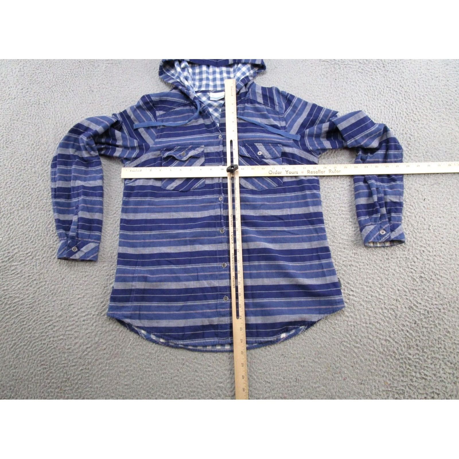 Vintage Columbia Button-Up Hooded Shirt Striped Blue Womens M Lightweight Outdoors Shirt Size M / US 6-8 / IT 42-44 - 4 Thumbnail