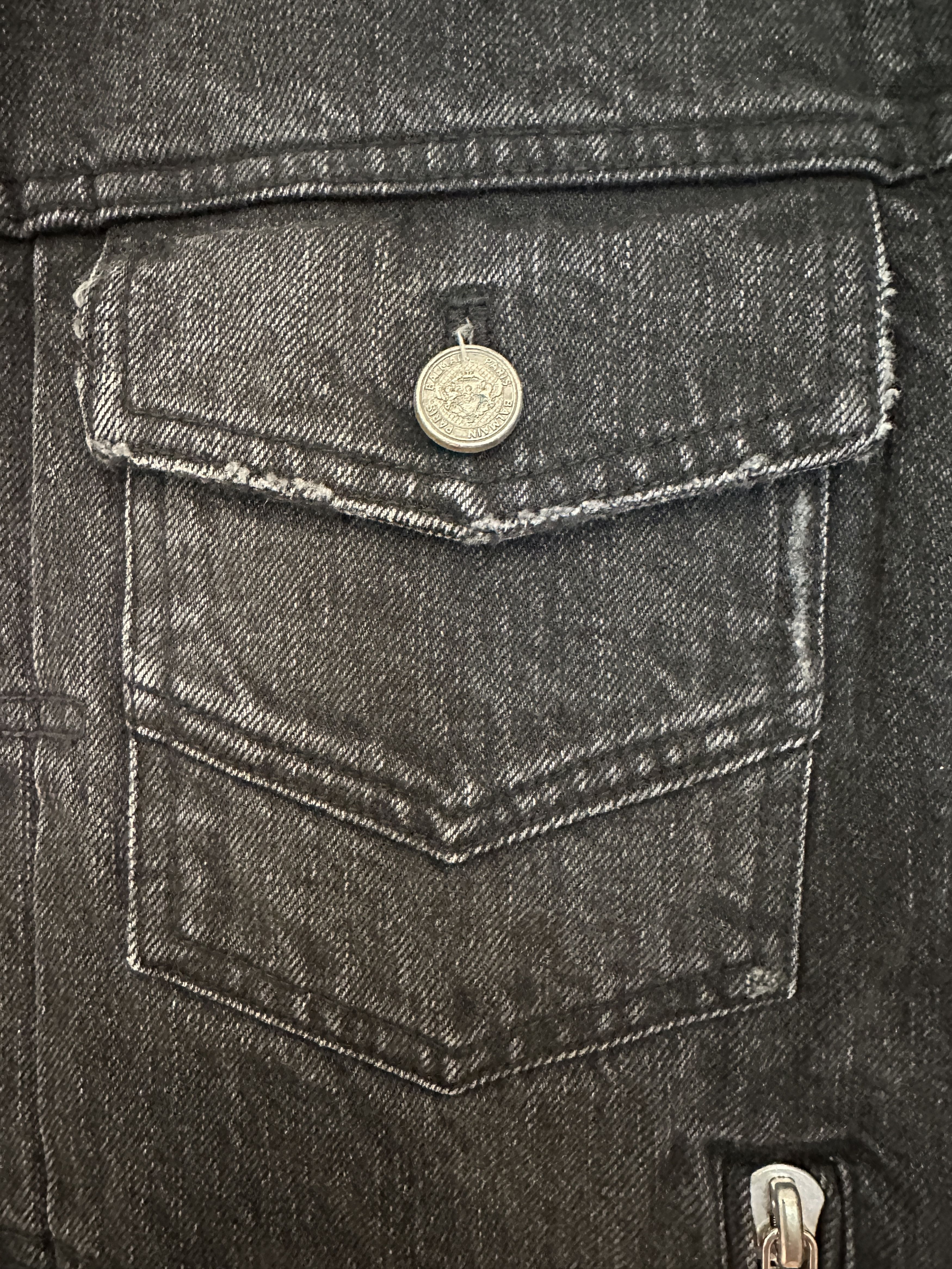 Balmain BALMAIN BLACK DISTRESSED DENIM PLEATED PLACKET JACKET Size US M / EU 48-50 / 2 - 2 Thumbnail