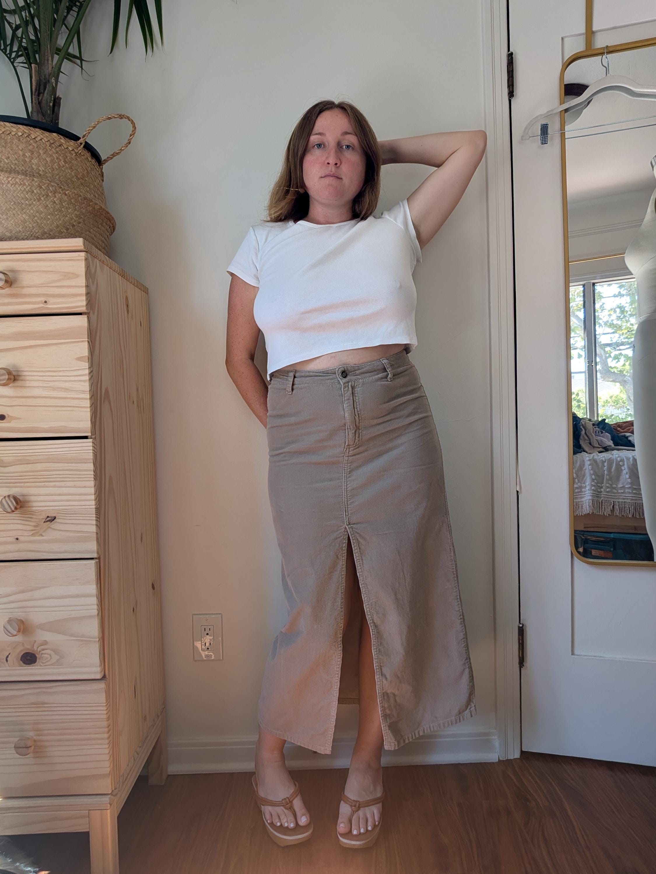 Dickies 2000s Y2K Dickies Girl Beige Corduroy Low Rise Maxi Skirt Size 31" - 8 Thumbnail