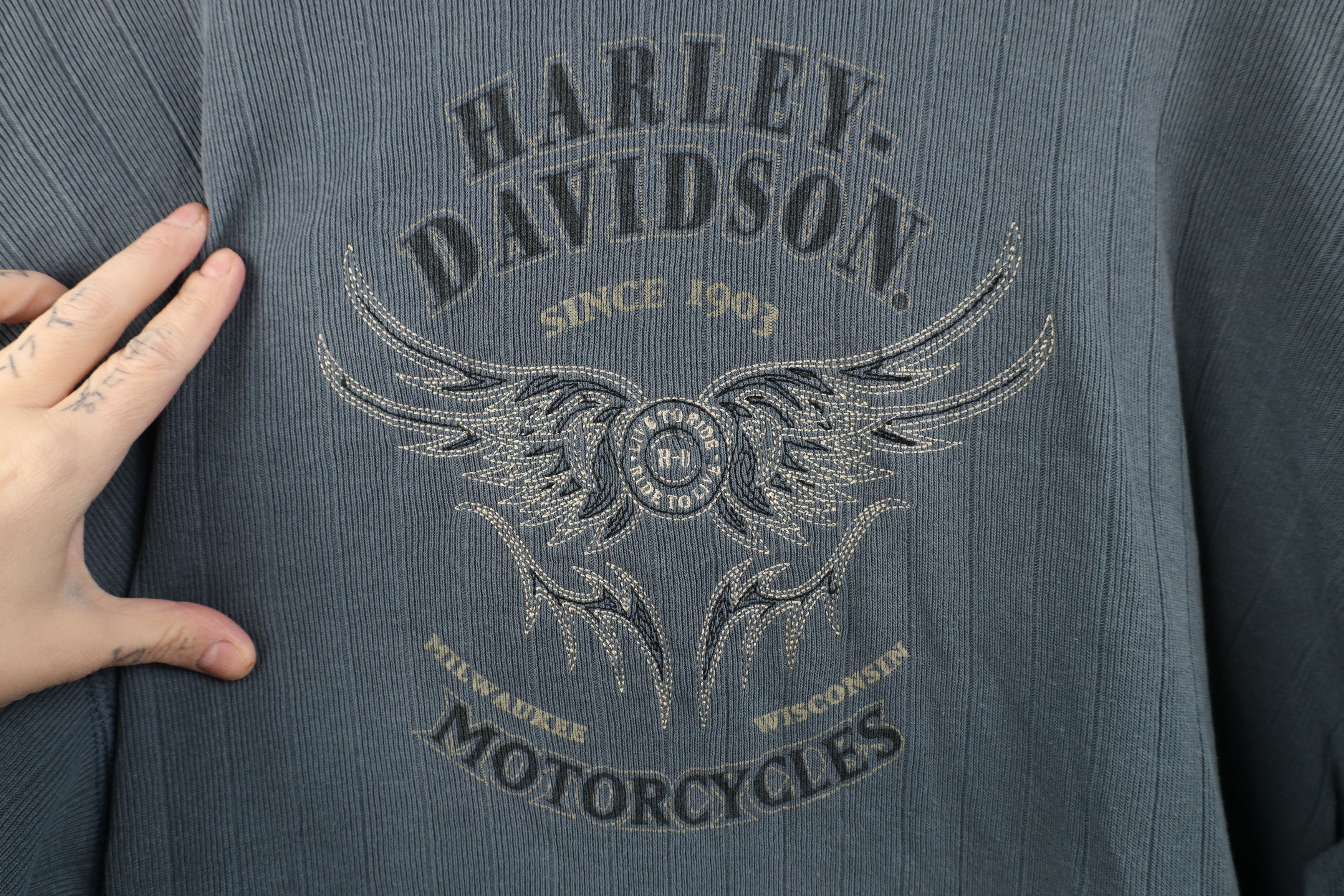 Harley Davidson Vintage 90s Harley Davidson Knit Long Sleeve Henley T-Shirt Size US XL / EU 56 / 4 - 10 Thumbnail
