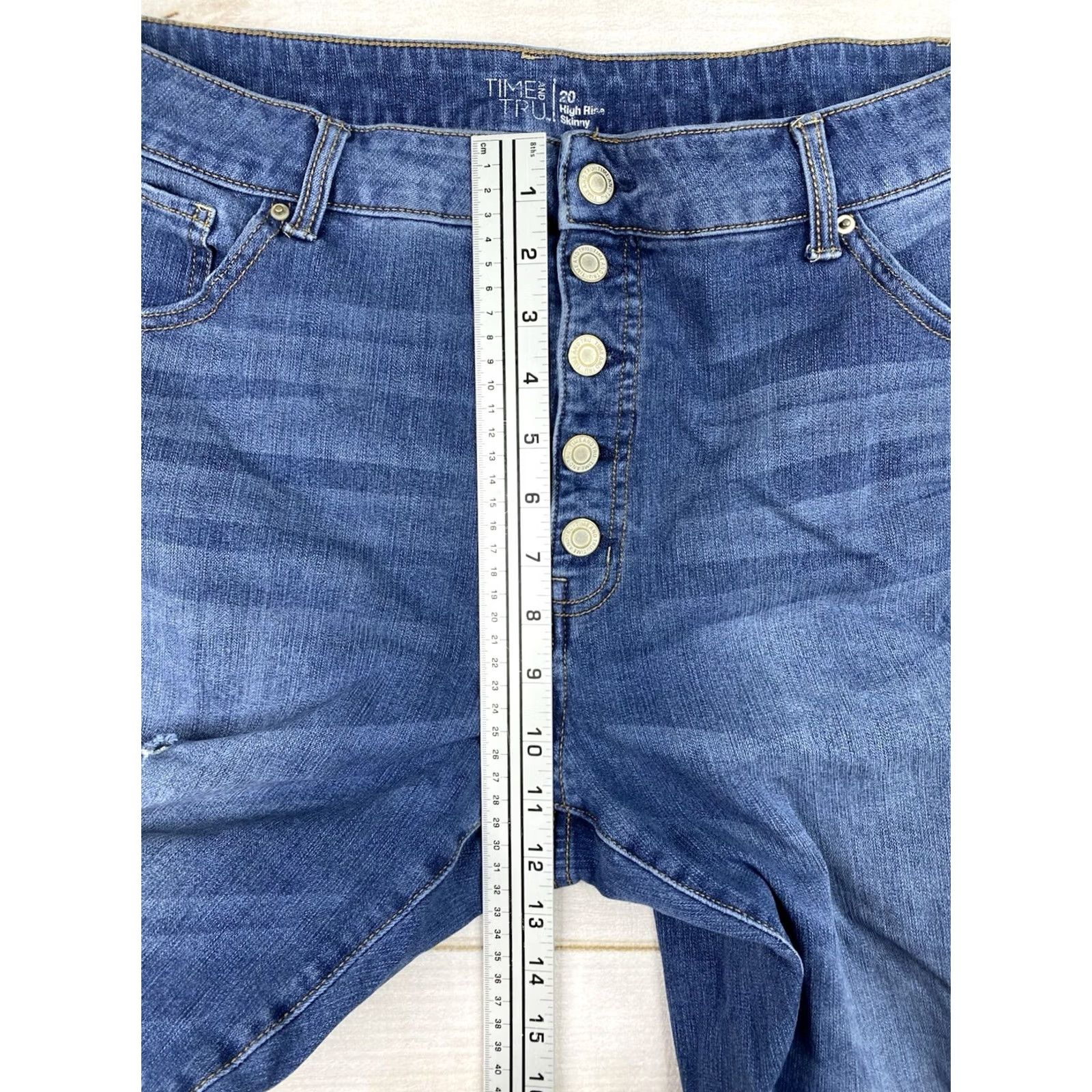 Vintage Time And Tru Jeans Skinny 20 Plus Blue High Rise Button Fly Distressed Denim Jeans Women Size 42" / US 20 - 4 Thumbnail