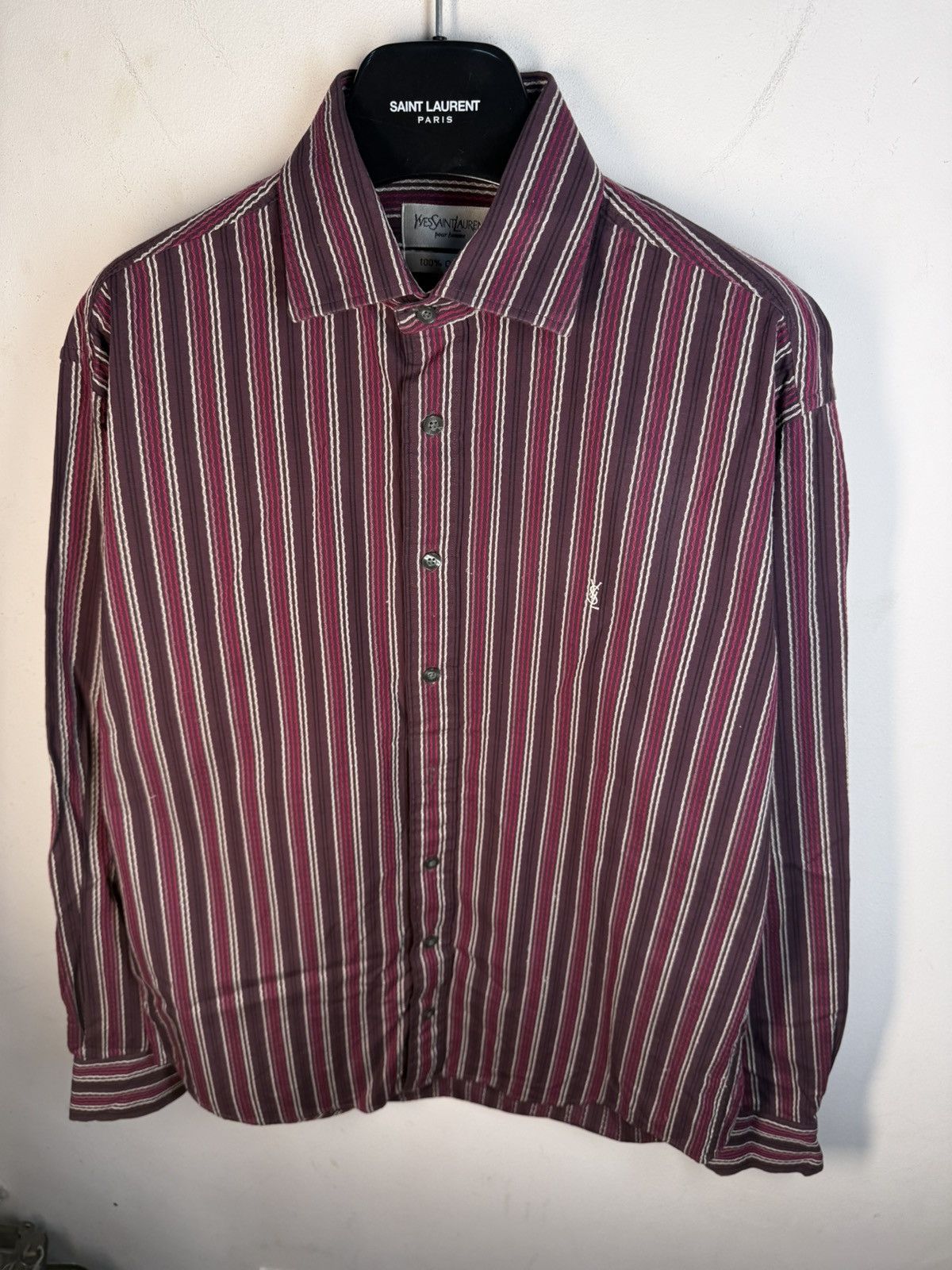 Yves Saint Laurent Burgundy YSL Shirt Cotton Striped Yves Saint Laurent Shirt Size US M / EU 48-50 / 2 - 11 Thumbnail