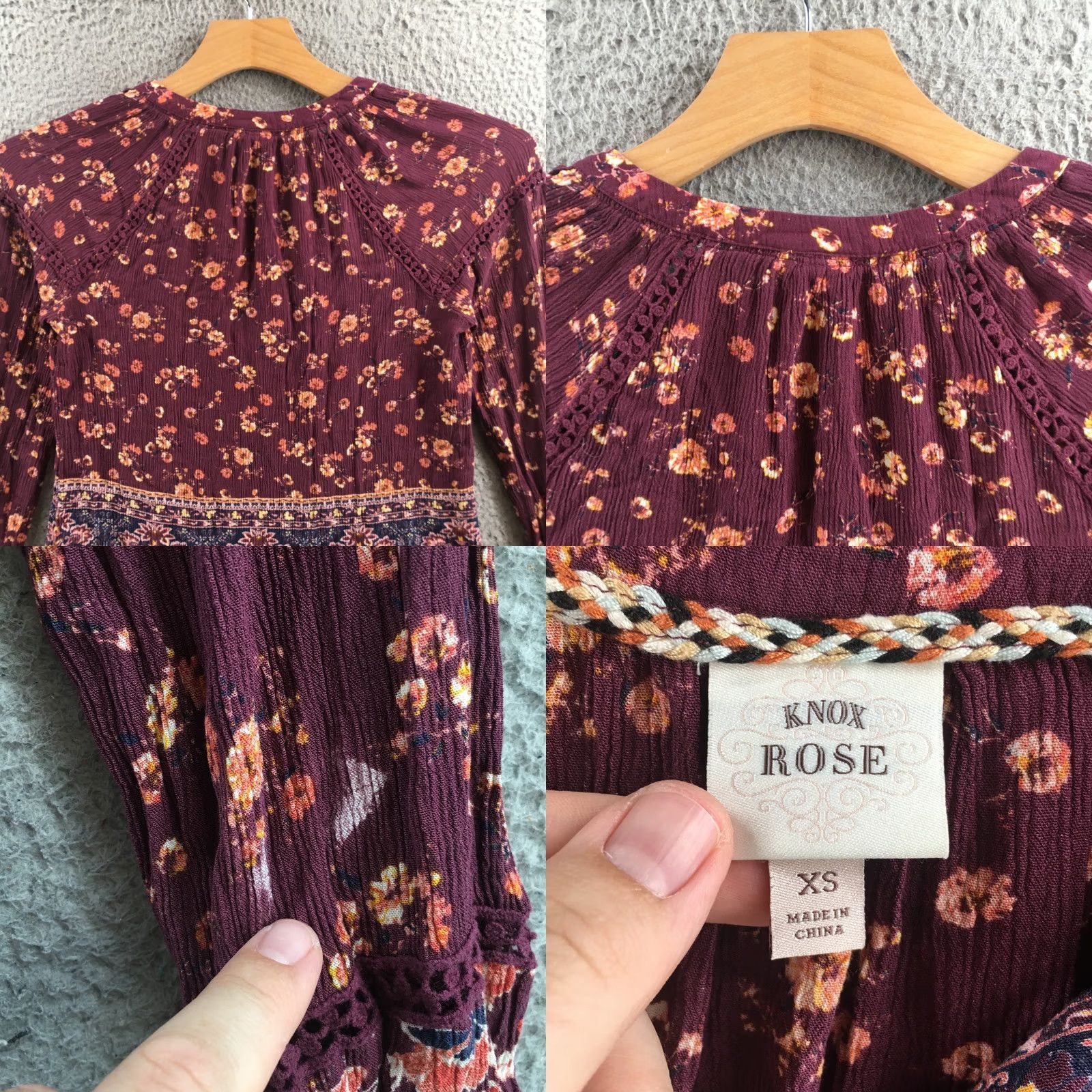 Vintage Knox Rose Tops Womens XS Maroon Floral Front-Tie Longsleeve Boho Blouse Casual Shirt Womens XS Maroon Floral Front-Tie Long Sleeve Blouse Knit Blouse Size XS / US 0-2 / IT 36-38 - 8 Thumbnail
