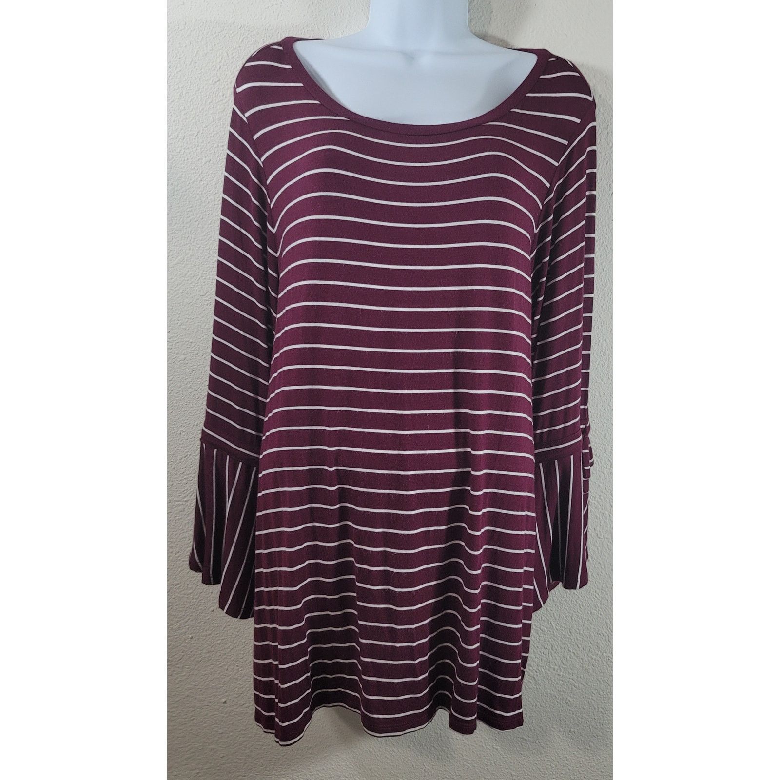 Other Westport Burgundy White Striped Bell Sleeves Top 2X Plus Size XXL / US 16-18 / IT 52-54 - 1 Thumbnail