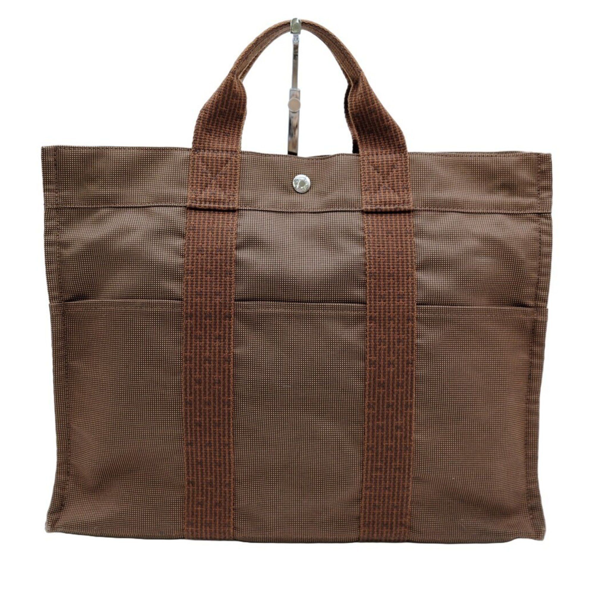 image of Hermes Air Line Tote Bag Mm Brown Nylon Canvas, Women's
