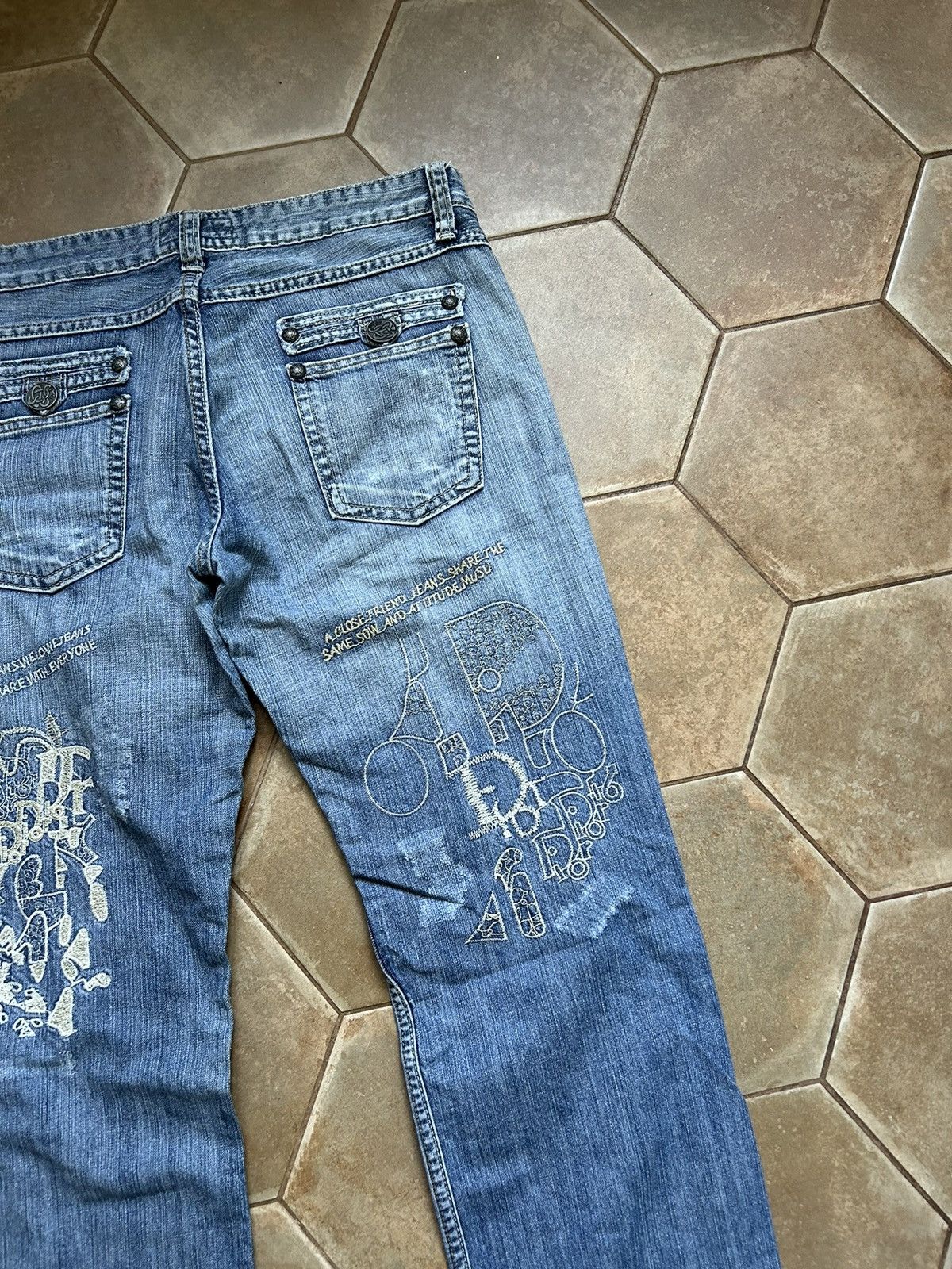 Designer × Vintage Christian Dior style print jeans denim John Galliano Size 26" / US 2 / IT 38 - 7 Thumbnail