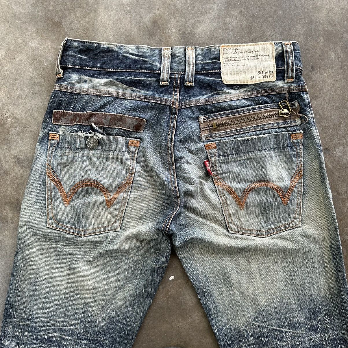 Edwin × Jean × Vintage Vintage Edwin Blue Trip Distressed Faded Denim Jean Pant W33 Size US 33 - 12 Thumbnail