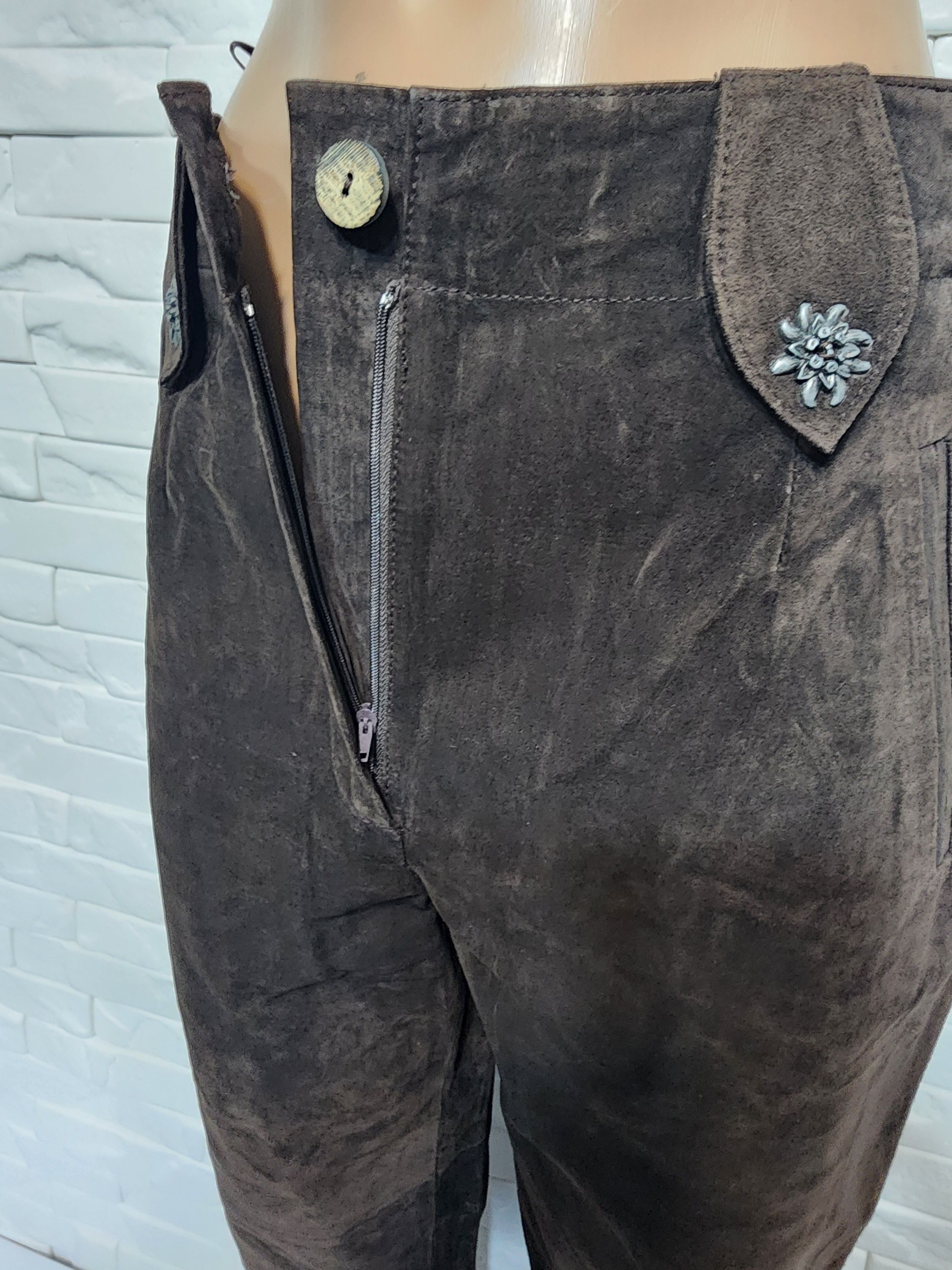 Genuine Leather Brown Suede Leather Pants: Size 27" / US 4 / IT 40 - 4 Thumbnail